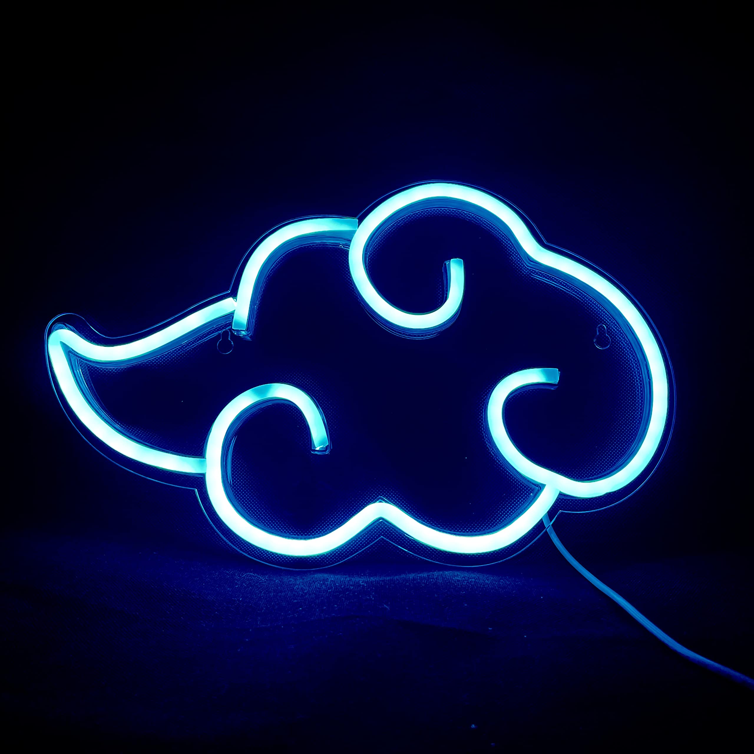 Akatsuki-Wolke, Naruto, Wolke, Neonschild, Blau, Schwarzer Hintergrund, 2K Wallpaper