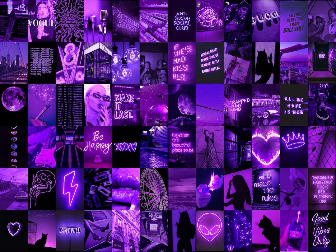 Collage, Lila, Aesthetic, Neonschilder, Dunkel, Hintergrundbild für iPad und Tablet