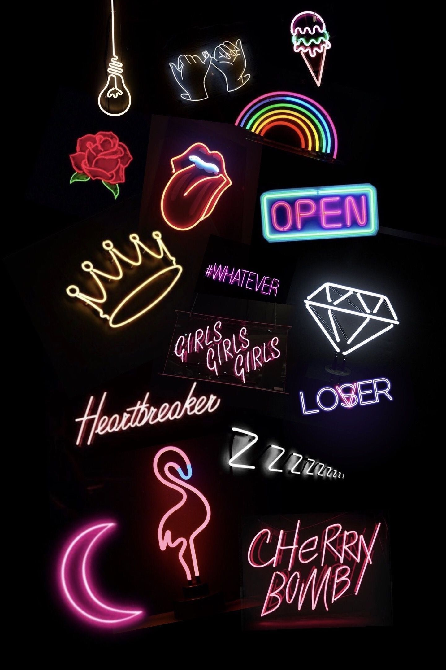 Neonschilder, Open, Diamant, Krone, Regenbogen, Schwarzer Hintergrund, Sperrbildschirm fürs iPhone