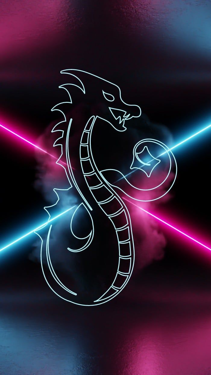 Drache, Neonlinien, Pink, Türkis, Dunkel, Hochformat, Hintergrundbild fürs Smartphone