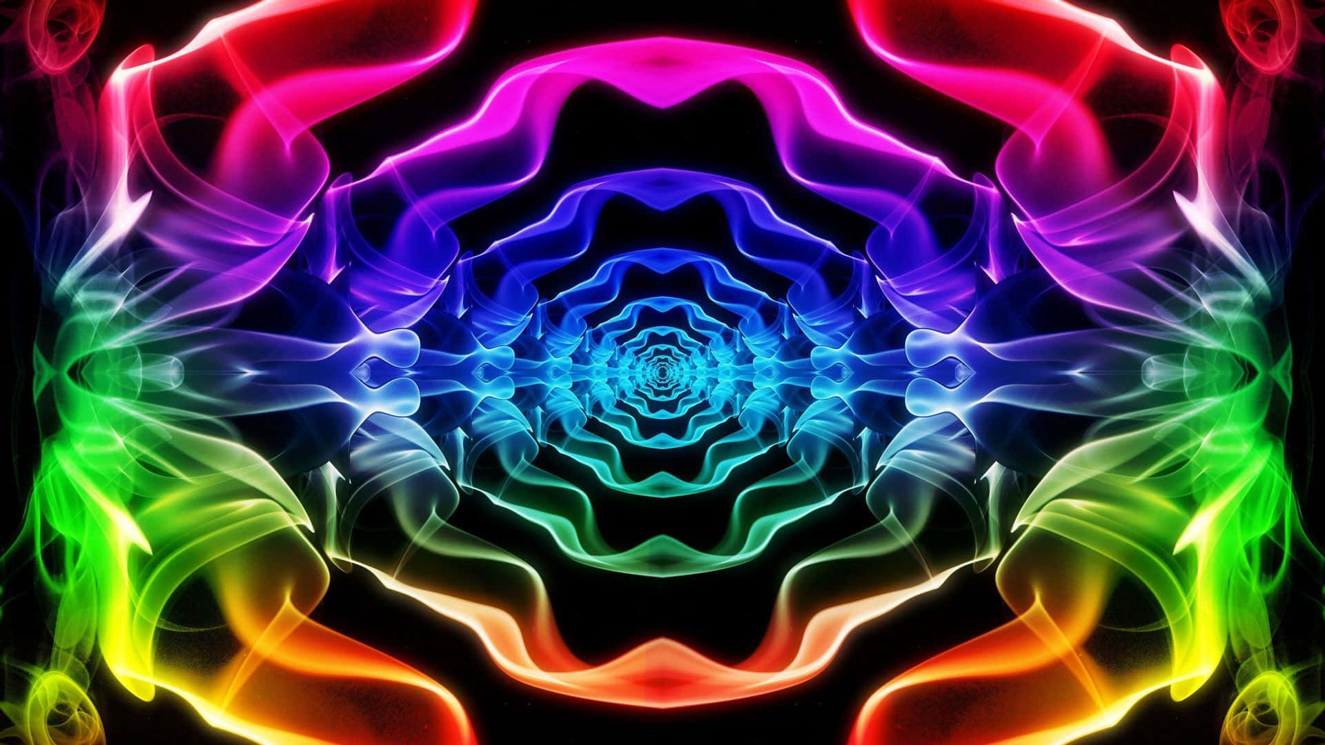 Symmetrie, Rauch, Regenbogenfarben, Schwarzer Hintergrund, Abstrakt, Full HD Wallpaper