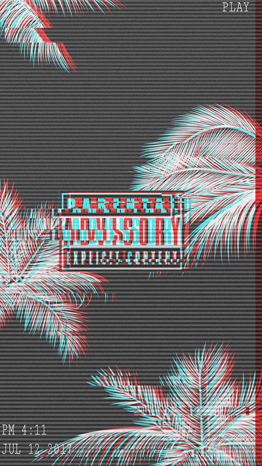 Palmen, Glitch, VHS, Retro, Grau, HD, Hintergrundbild fürs Handy