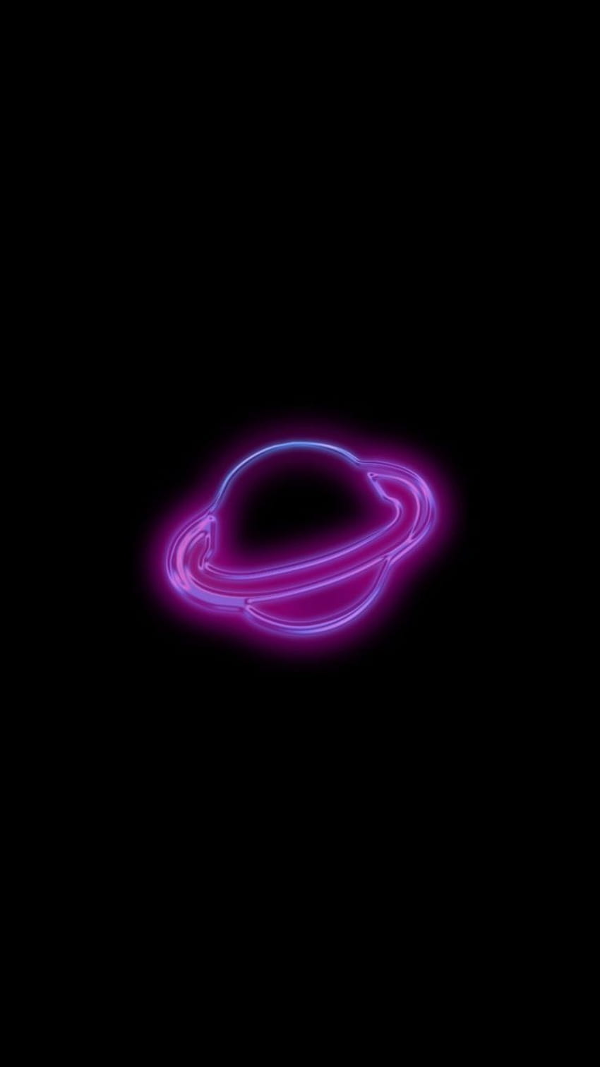 Planet, Ringe, Lila, Schwarzer Hintergrund, Minimalistisch, Sperrbildschirm fürs iPhone