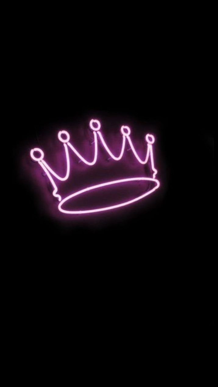 Krone, Neonlinien, Rosa, Schwarzer Hintergrund, Minimalistisch, Sperrbildschirm fürs iPhone
