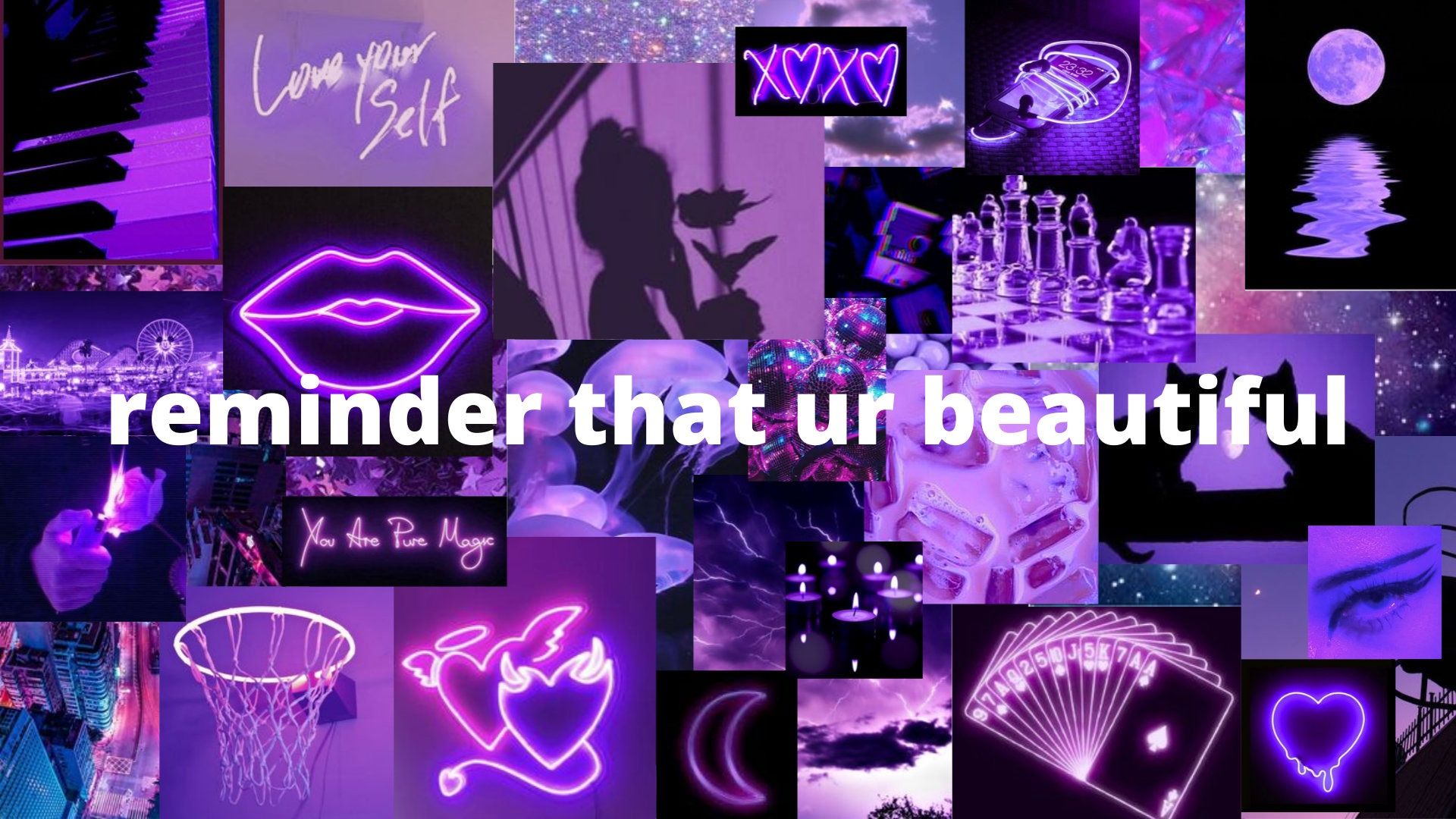 Reminder that ur beautiful, Collage, Lila, Lippen, Aesthetic, 1920x1080, Desktop-Hintergrund