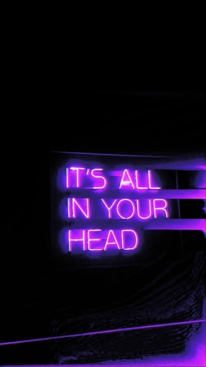 It's All in Your Head, Neonschrift, Lila, Schwarzer Hintergrund, Minimalistisch, Sperrbildschirm