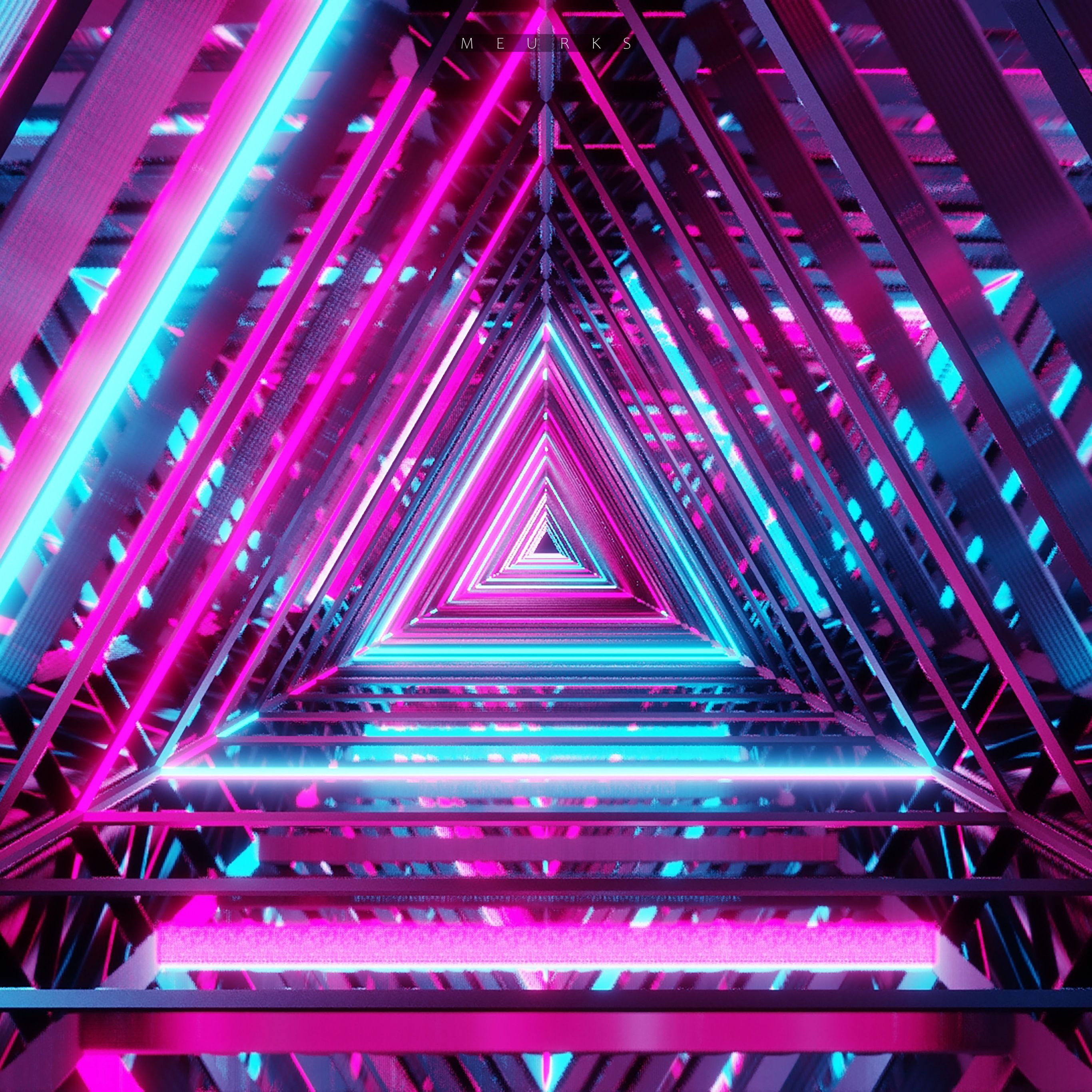 Dreieckstunnel, Pink, Türkis, Geometrisch, Perspektive, 2K, Hintergrundbild fürs Tablet