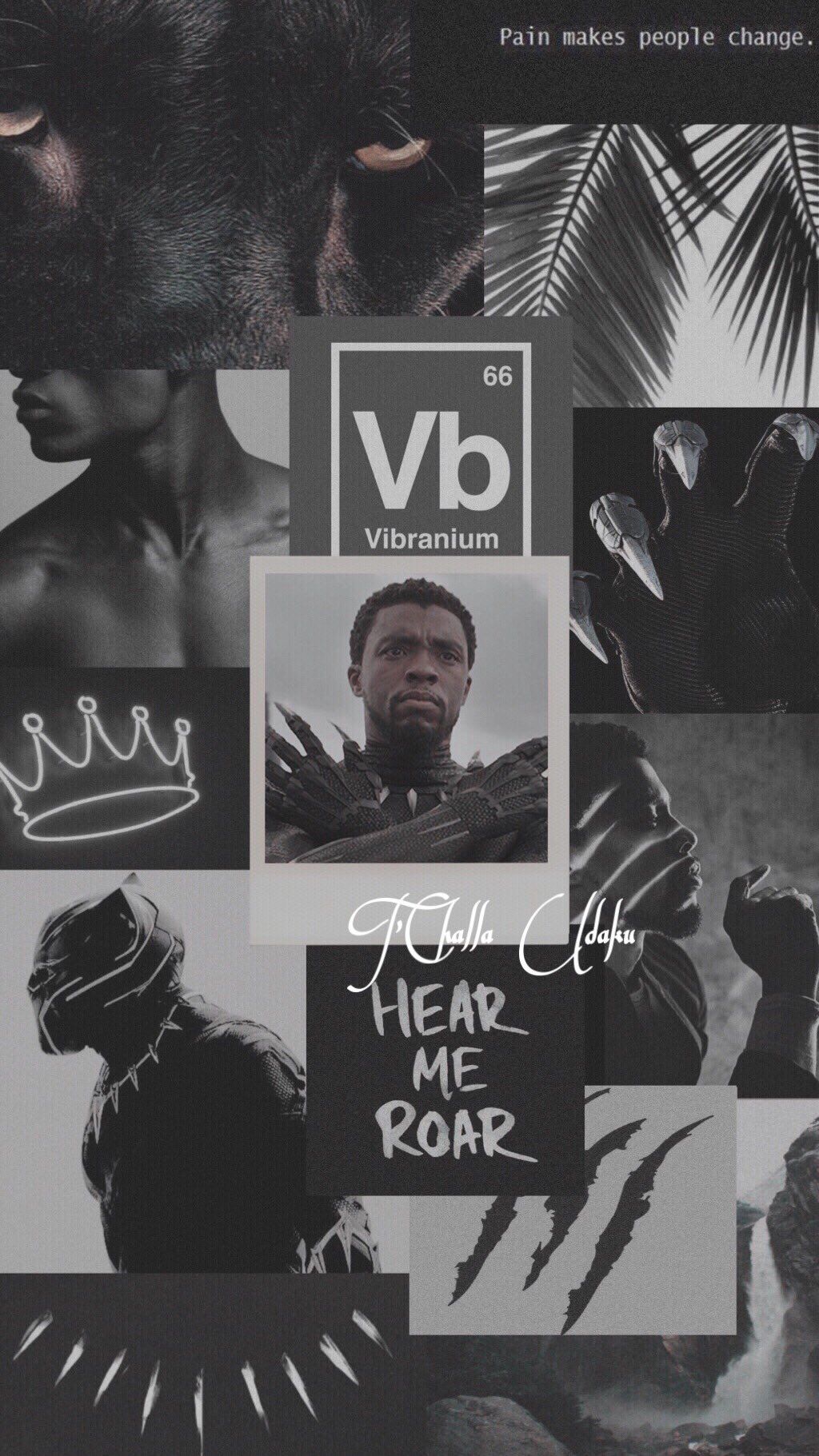 Black Panther, Collage, Vibranium, Hear Me Roar, Schwarzweiß, Hochformat, HD, iPhone-Hintergrundbild