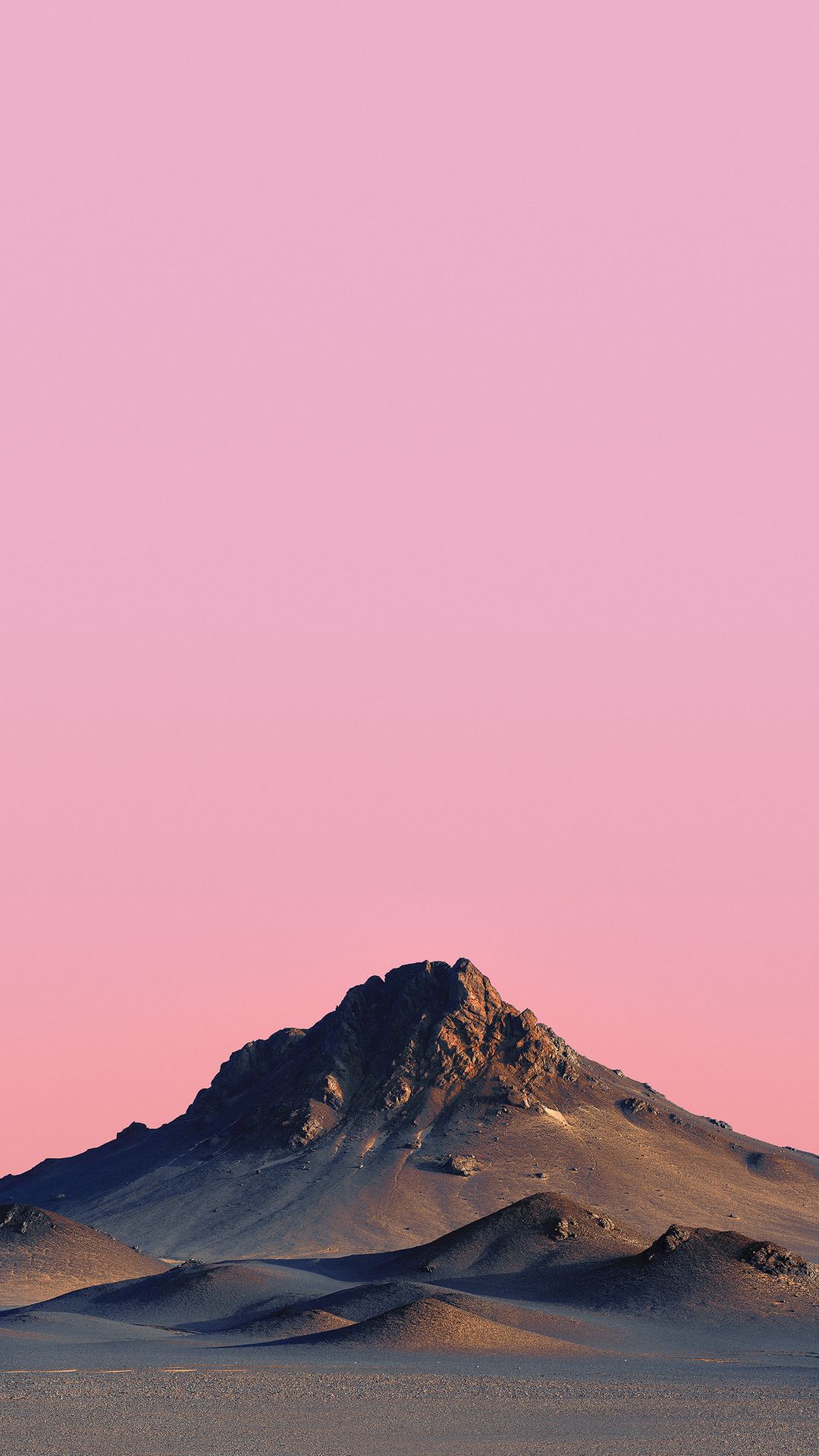 Berg, Rosa Himmel, Minimalismus, Wüste, Pastellfarben, Full HD, Handy-Hintergrund im Hochformat