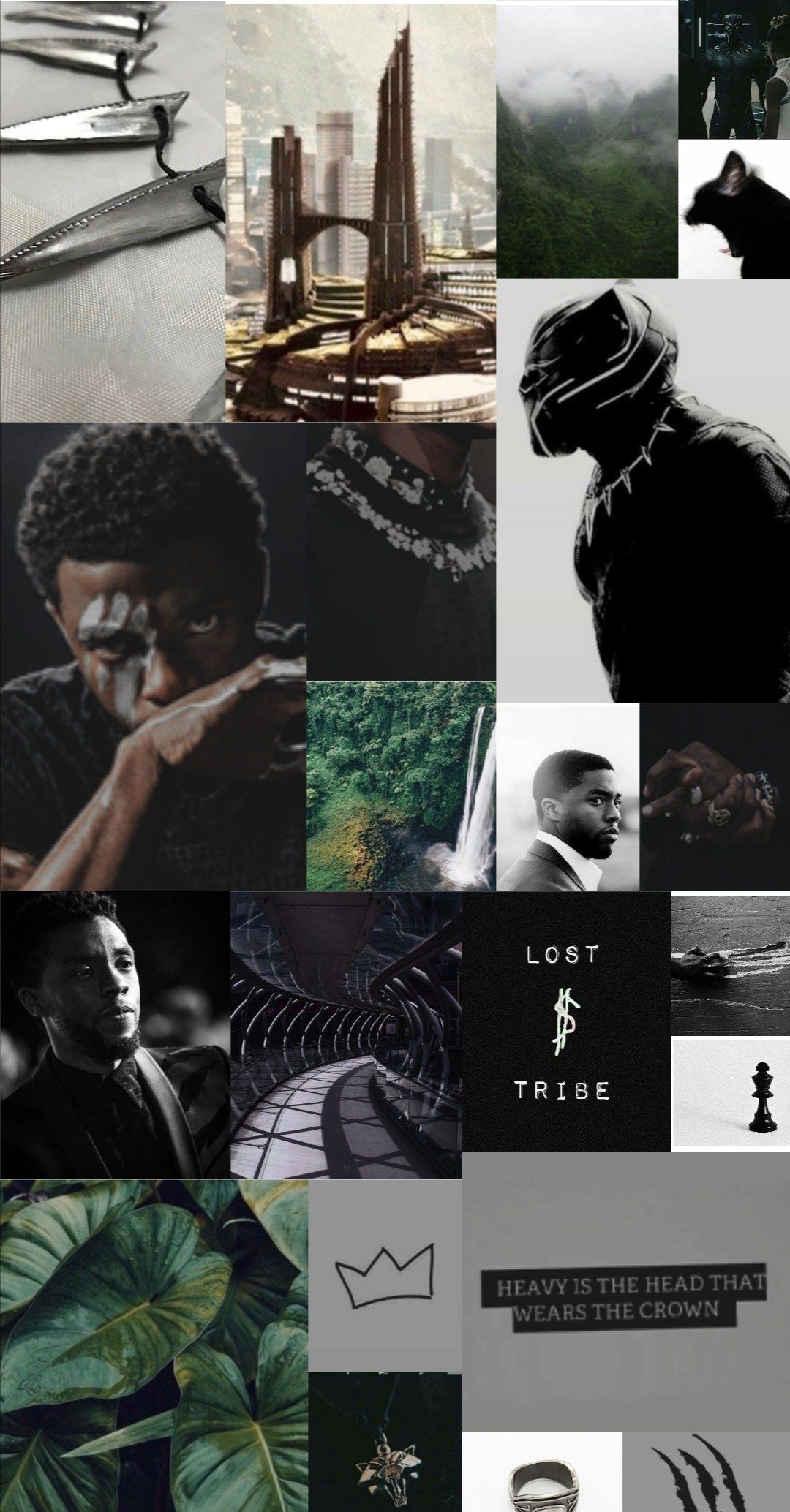 Black Panther, Collage, Chadwick Boseman, Wakanda, Aesthetic, Grün, Full HD, Handy-Hintergrundbild