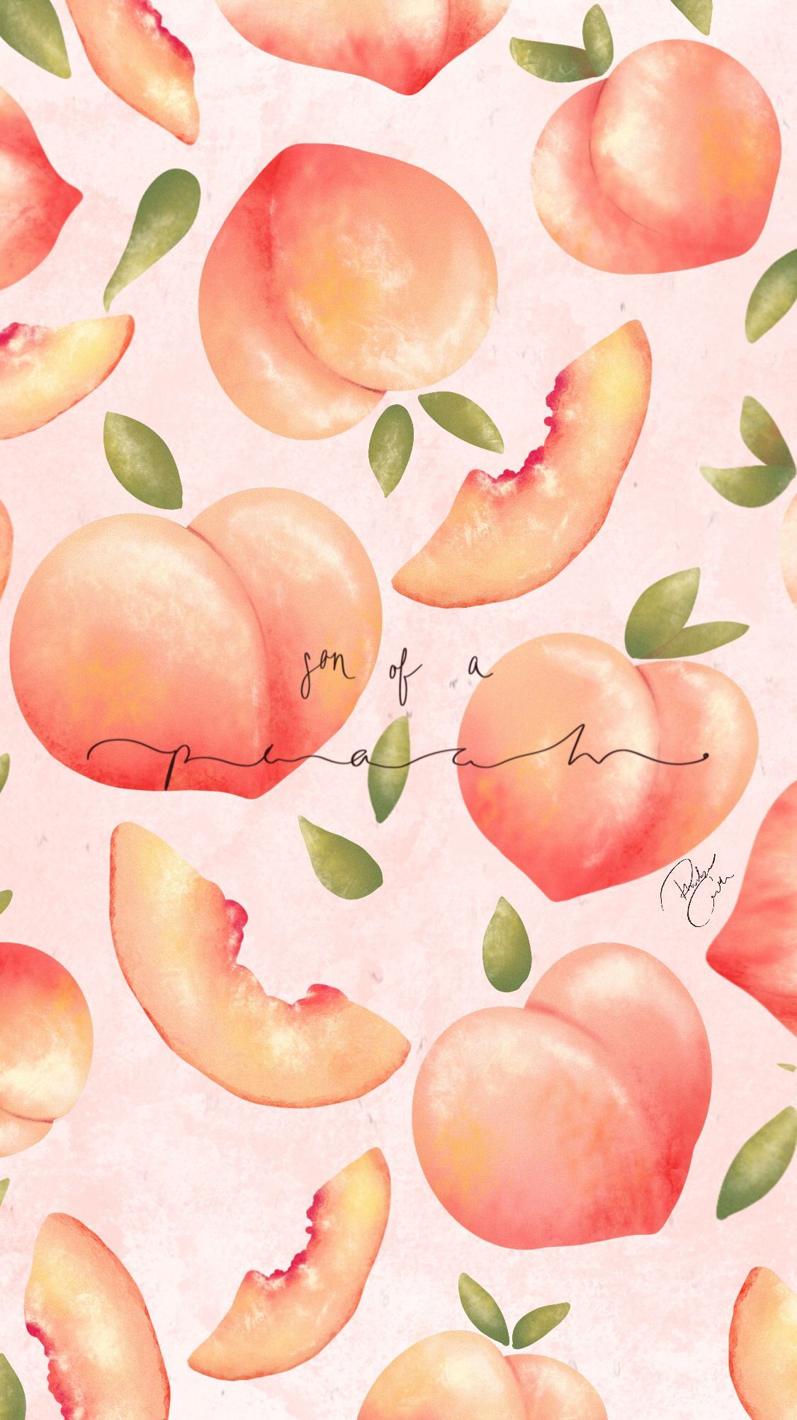 Pfirsiche, Muster, Illustration, Rosa, Hintergrundbild für iPhone und Android
