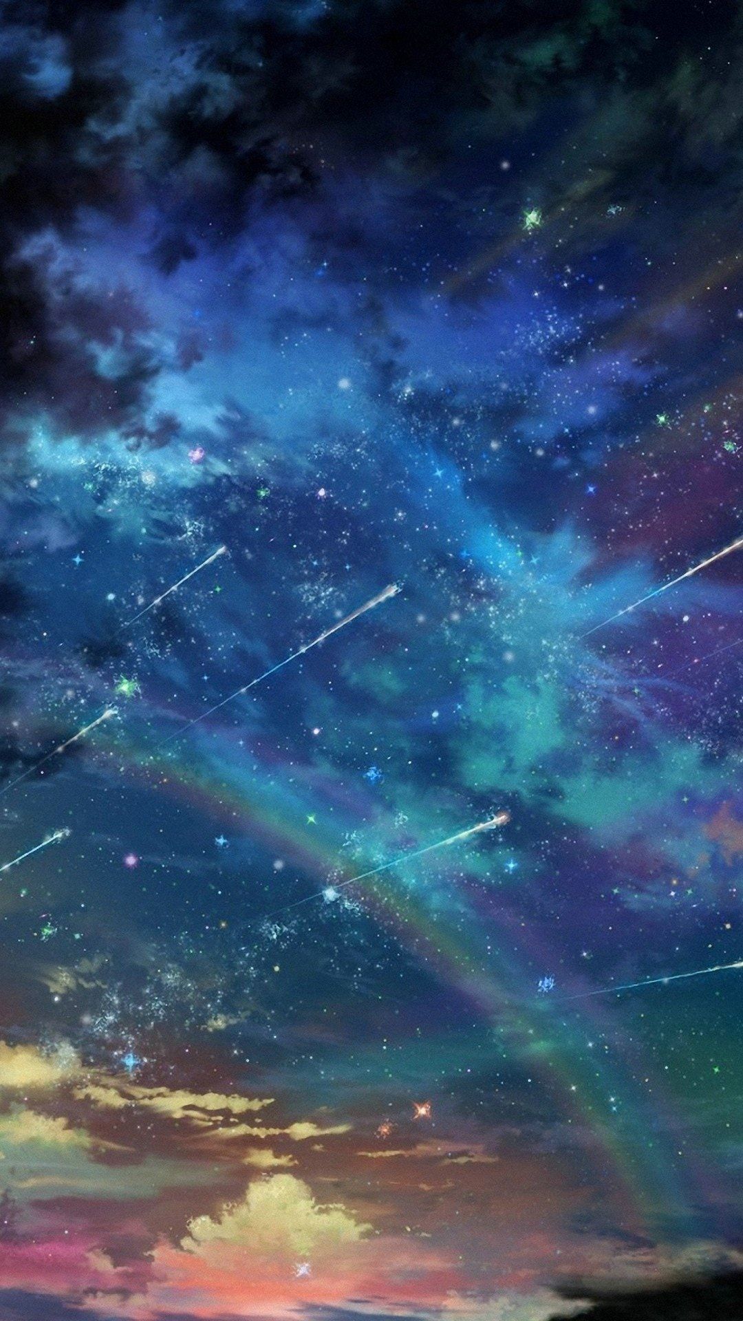 Sternenhimmel, Galaxie, Wolken, Digitale Kunst, Blau, Full HD, Handy-Hintergrund im Hochformat
