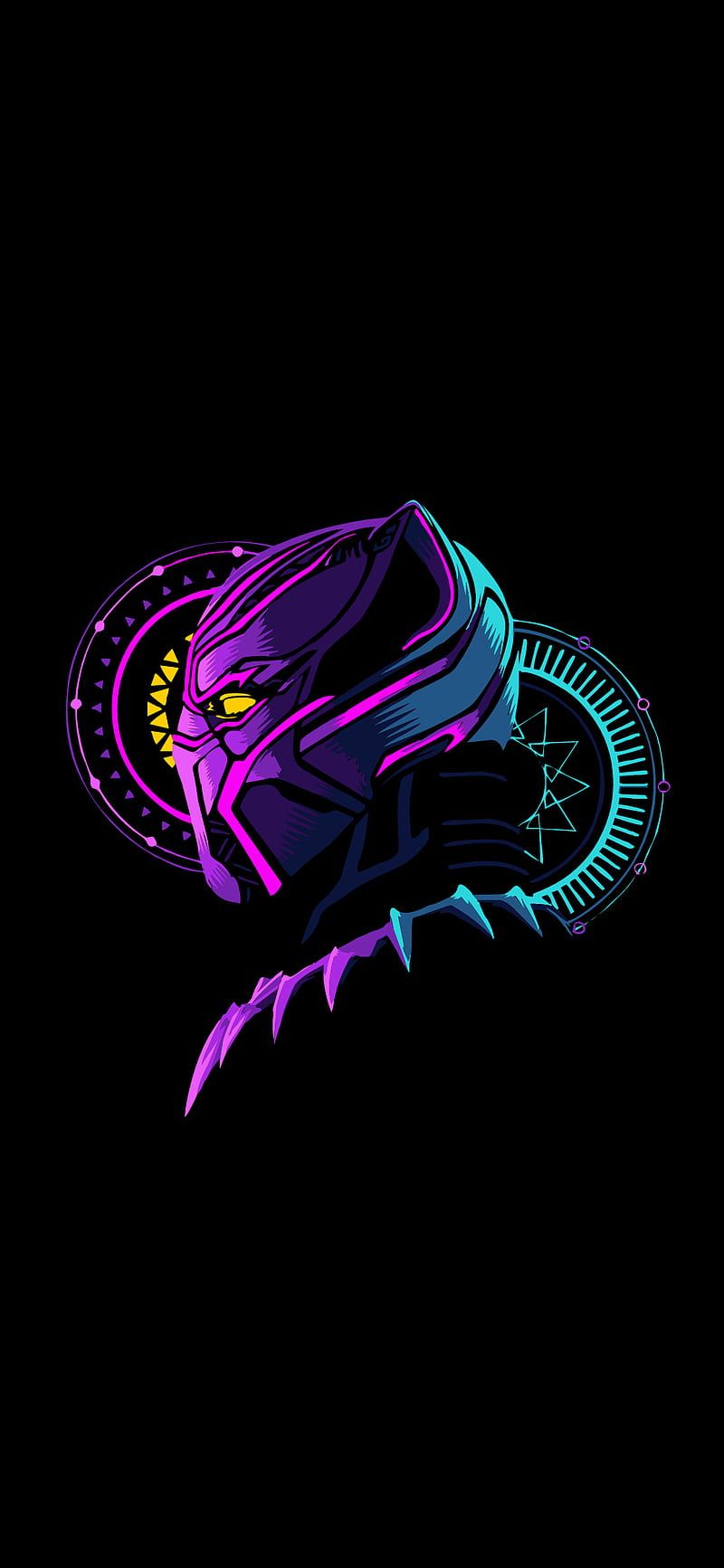 Black Panther, Maske, Neon, Bunte Linien, Schwarzer Hintergrund, Sperrbildschirm fürs iPhone