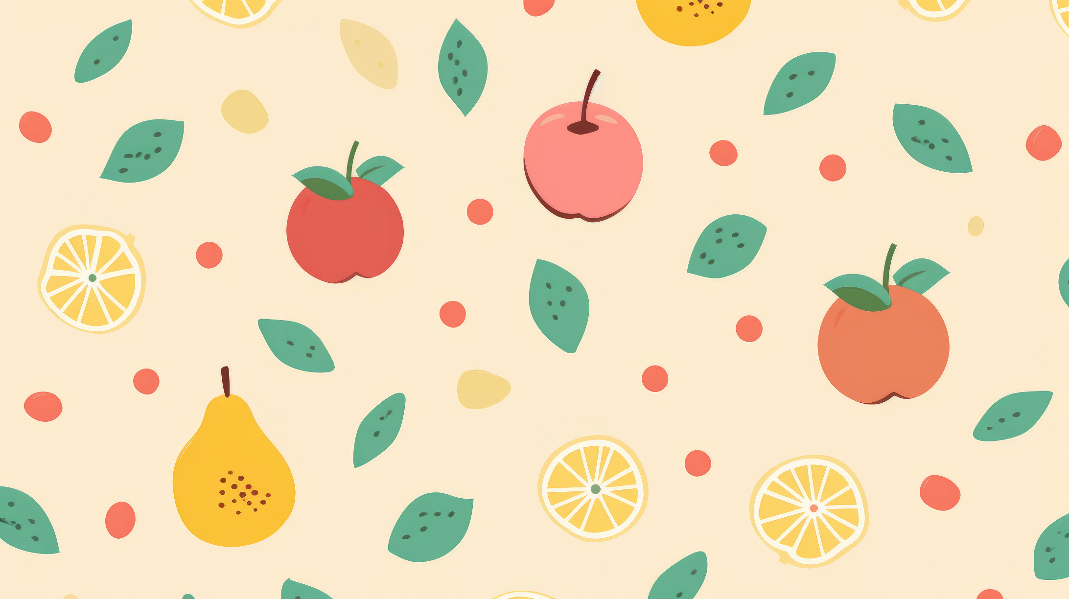 Äpfel, Birnen, Zitronen, Muster, Creme, 16:9, Full-HD-Hintergrundbild für den Desktop