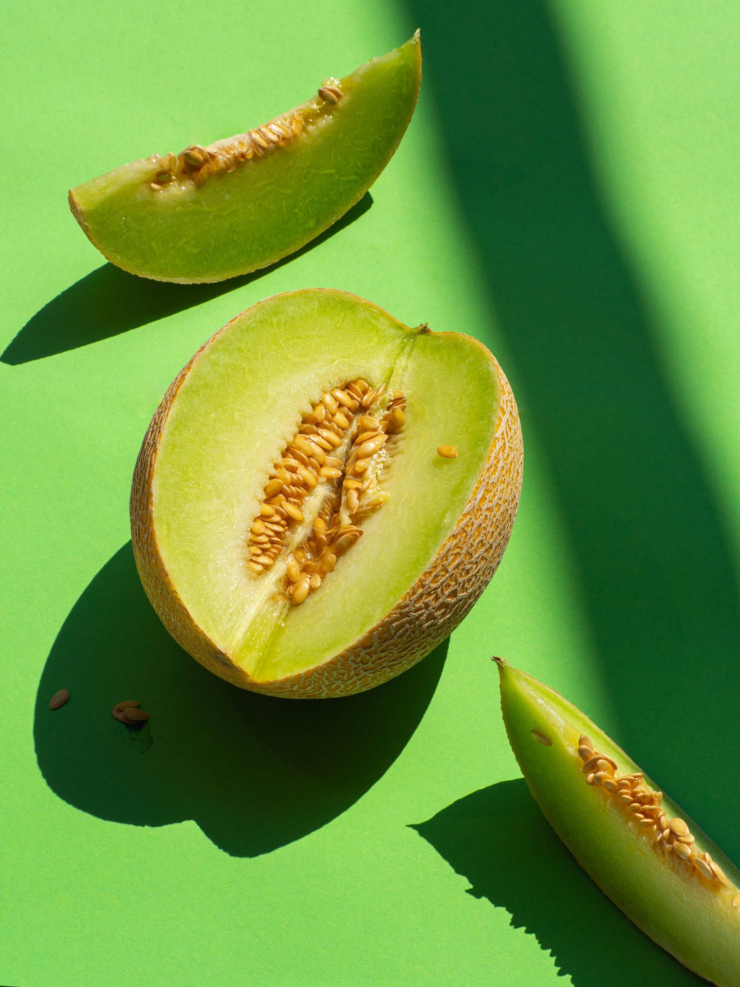 Melone, Honigmelone, Grün, Schatten, QHD+, Hintergrundbild fürs Tablet