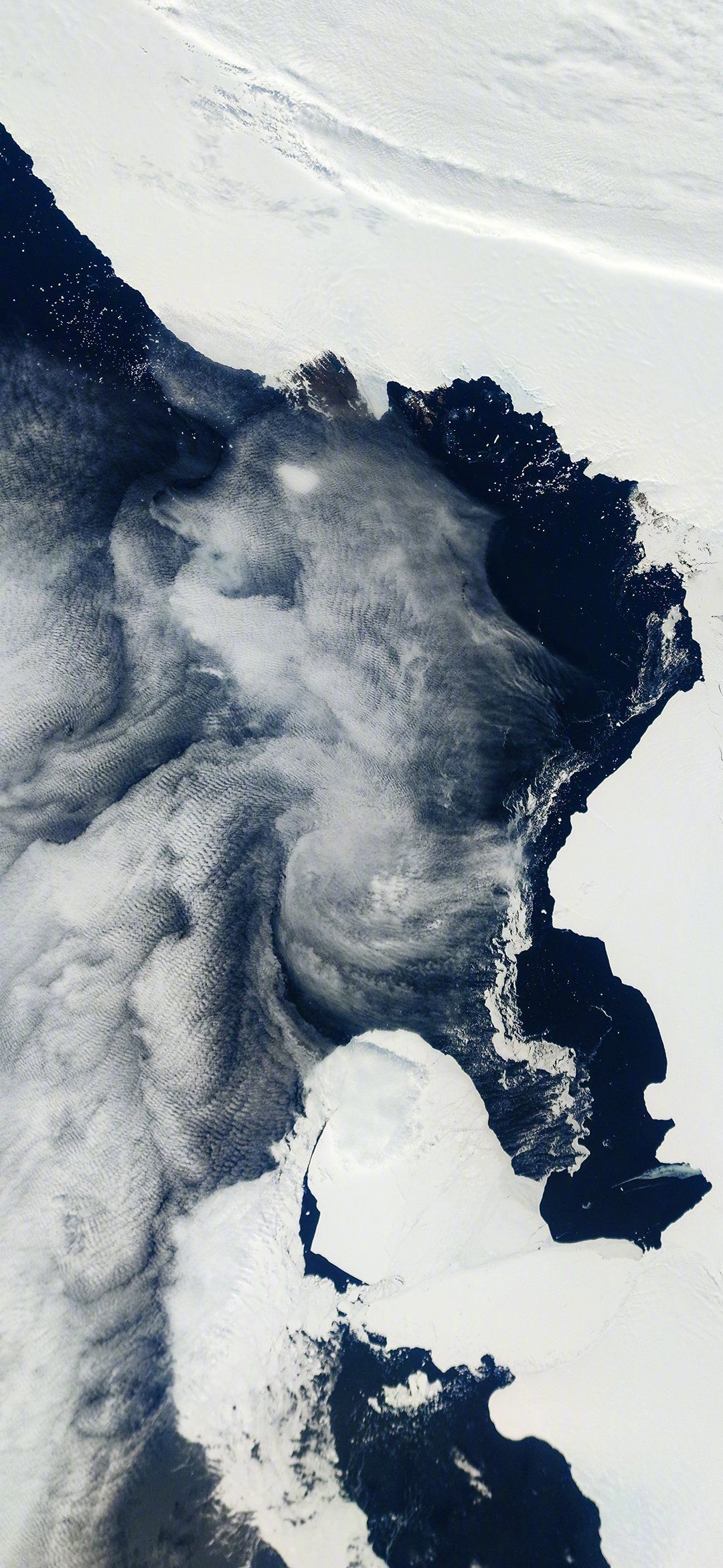 Satellitenbild, Eis, Küste, Wolken, Weiß und Blau, Full HD, Hintergrundbild fürs Handy