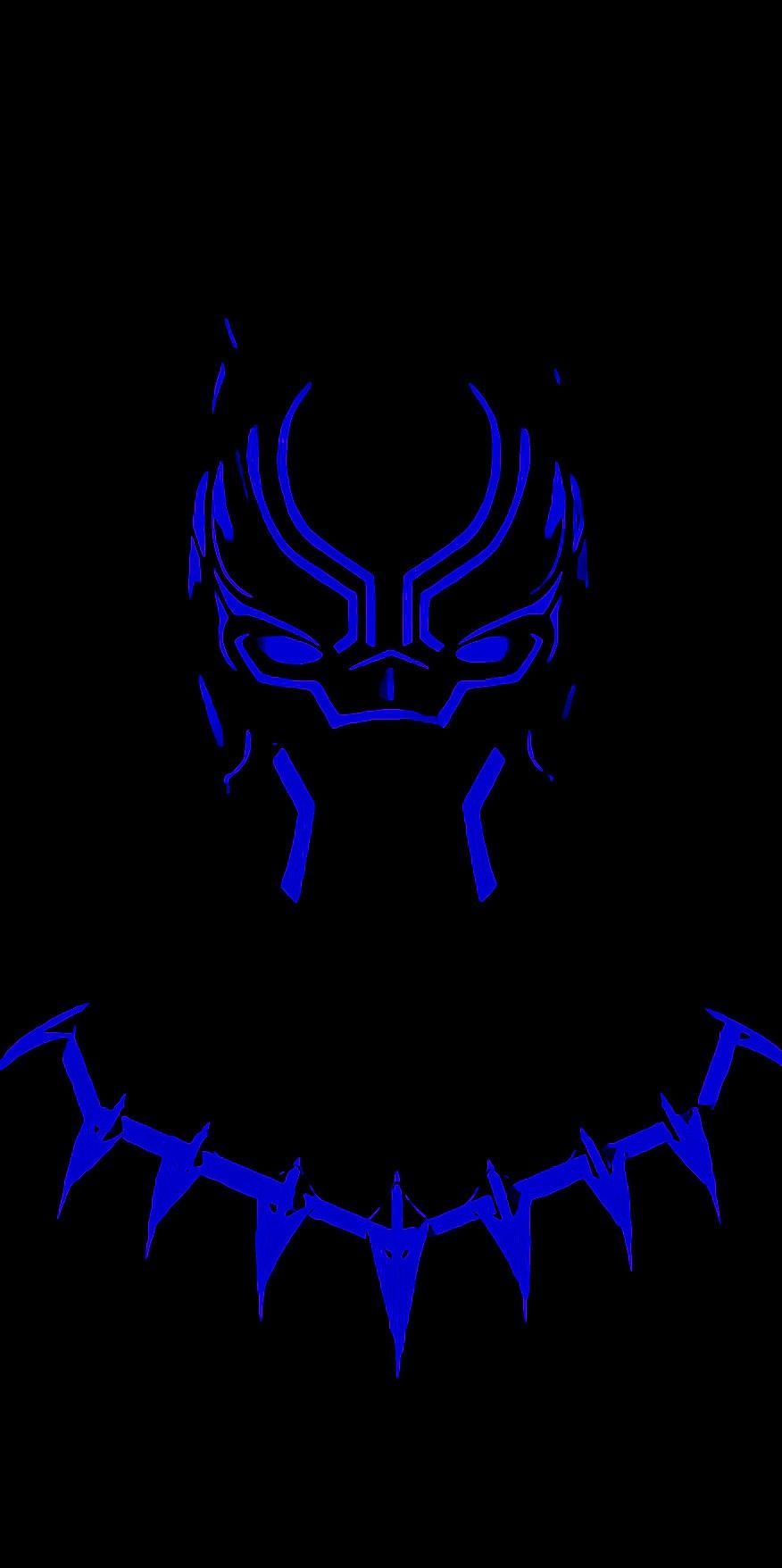 Black Panther, Maske, Blaues Neon, Halskette, Schwarzer Hintergrund, Minimalistisch, Sperrbildschirm