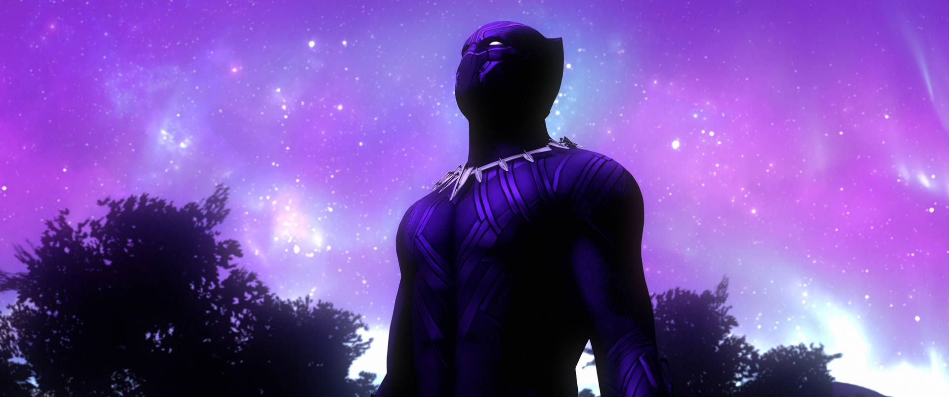 Black Panther, T'Challa, Sternenhimmel, Violett, Silhouette, Galaxie, Full HD, Desktop-Hintergrund