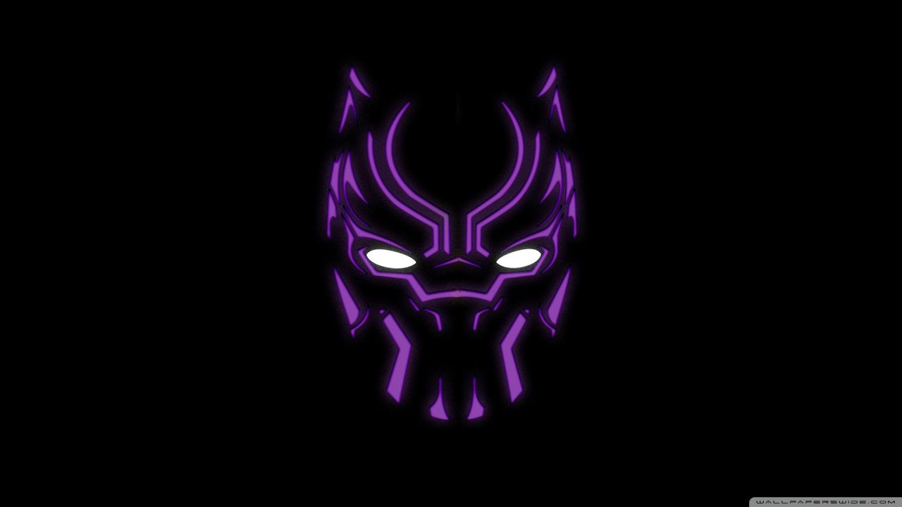 Black Panther, Maske, Neon, Violett, Schwarzer Hintergrund, Minimalistisch, HD Wallpaper