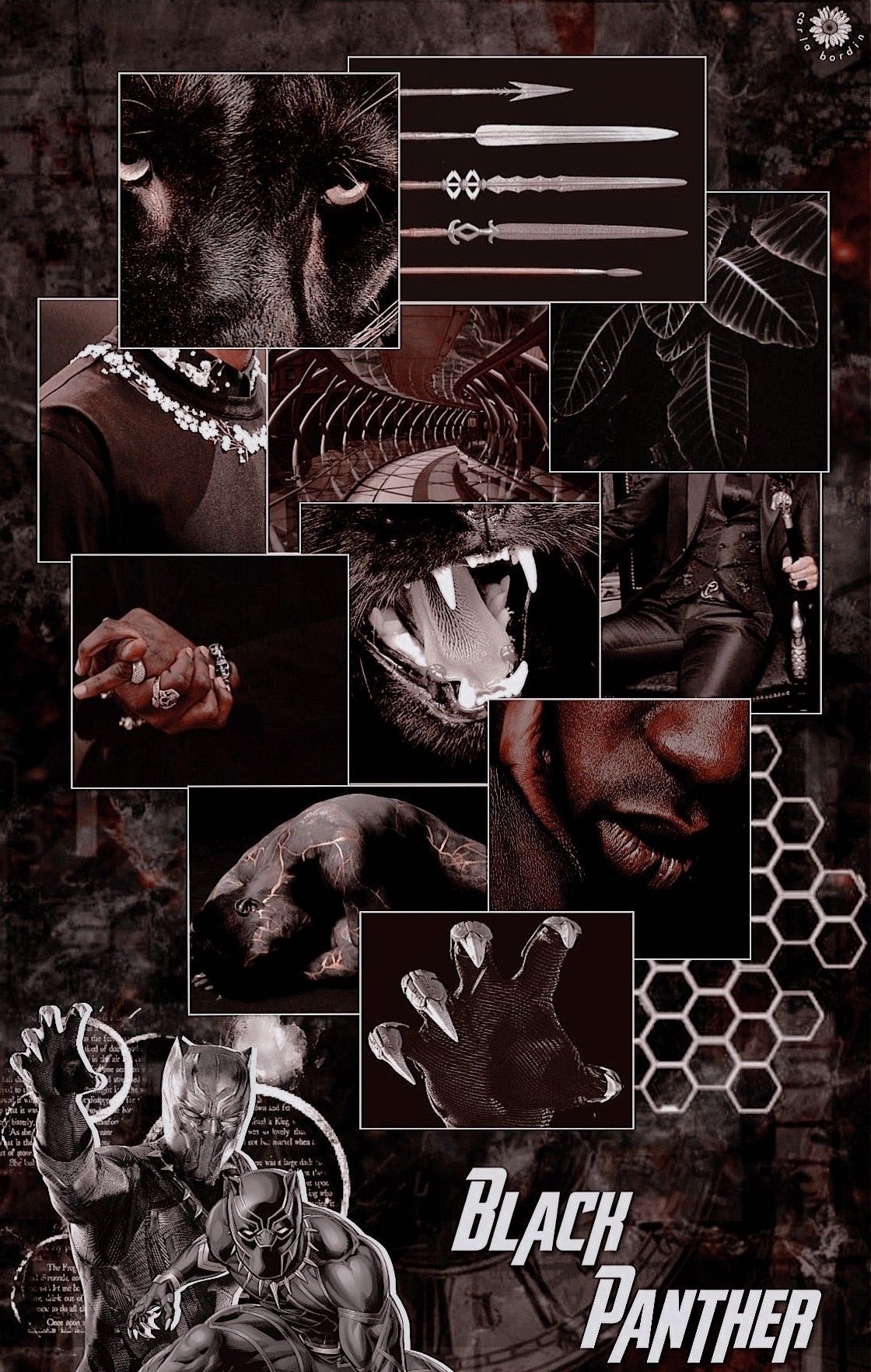 Black Panther, Collage, Panther, Schwarzweiß, Hochformat, Hintergrundbild fürs Handy