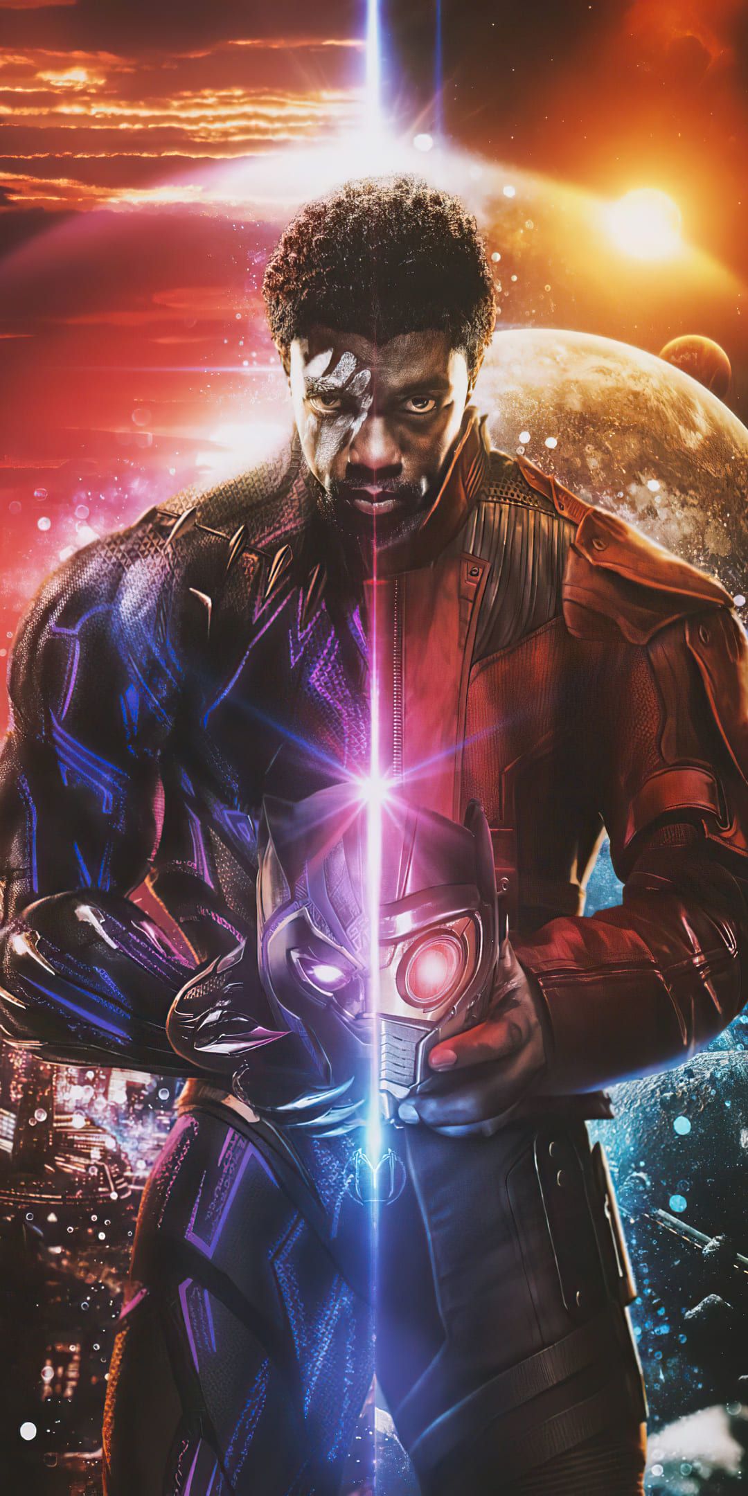Chadwick Boseman, T'Challa, Black Panther, Weltraum, Lichteffekt, Digitale Kunst, Hochformat-Hintergrundbild