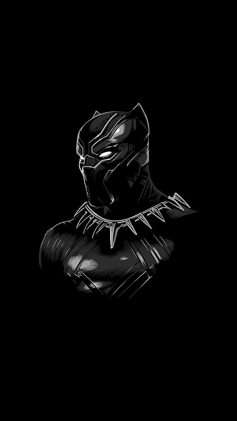 Black Panther, Kopf, Silber, Schwarzer Hintergrund, Minimalistisch, Sperrbildschirm fürs iPhone