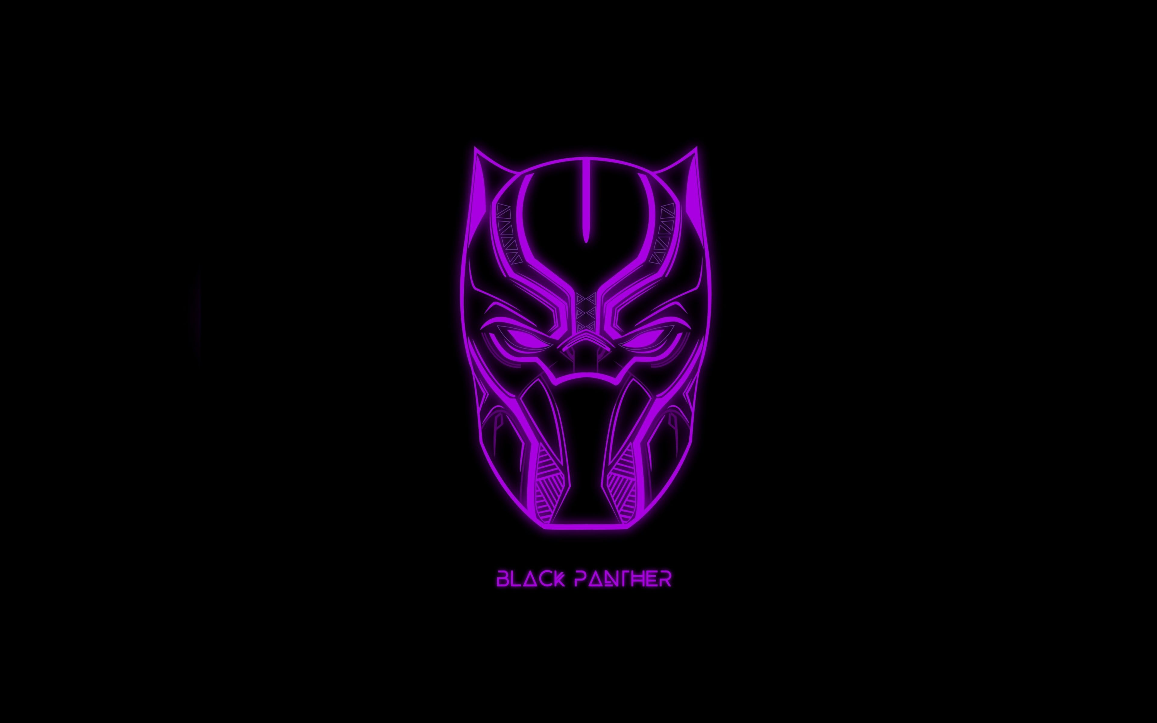 Black Panther, Maske, Violettes Neon, Logo, Schwarzer Hintergrund, 4K Wallpaper