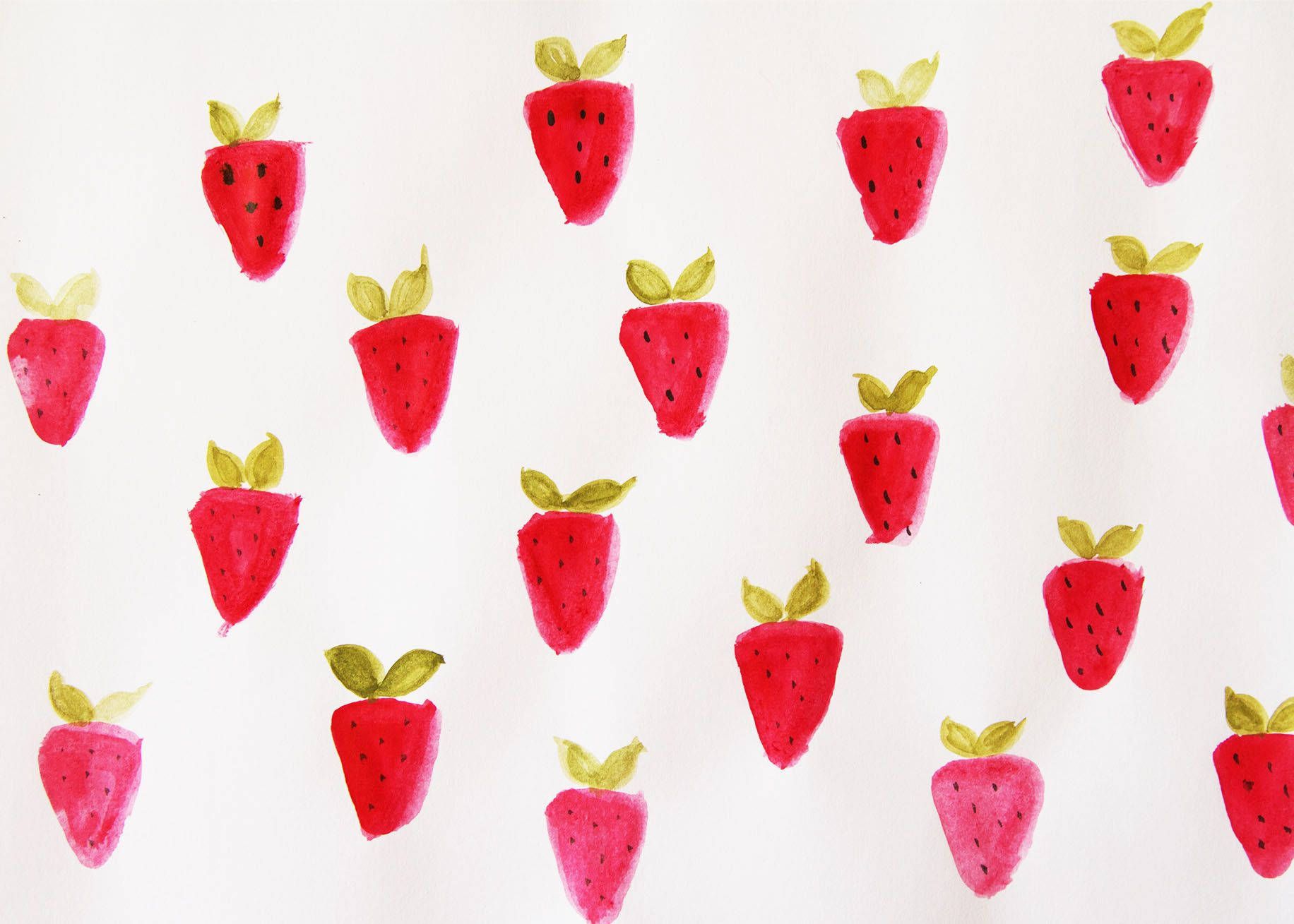 Erdbeeren, Aquarell, Muster, Weiß, HD, Desktop-Hintergrund für Windows