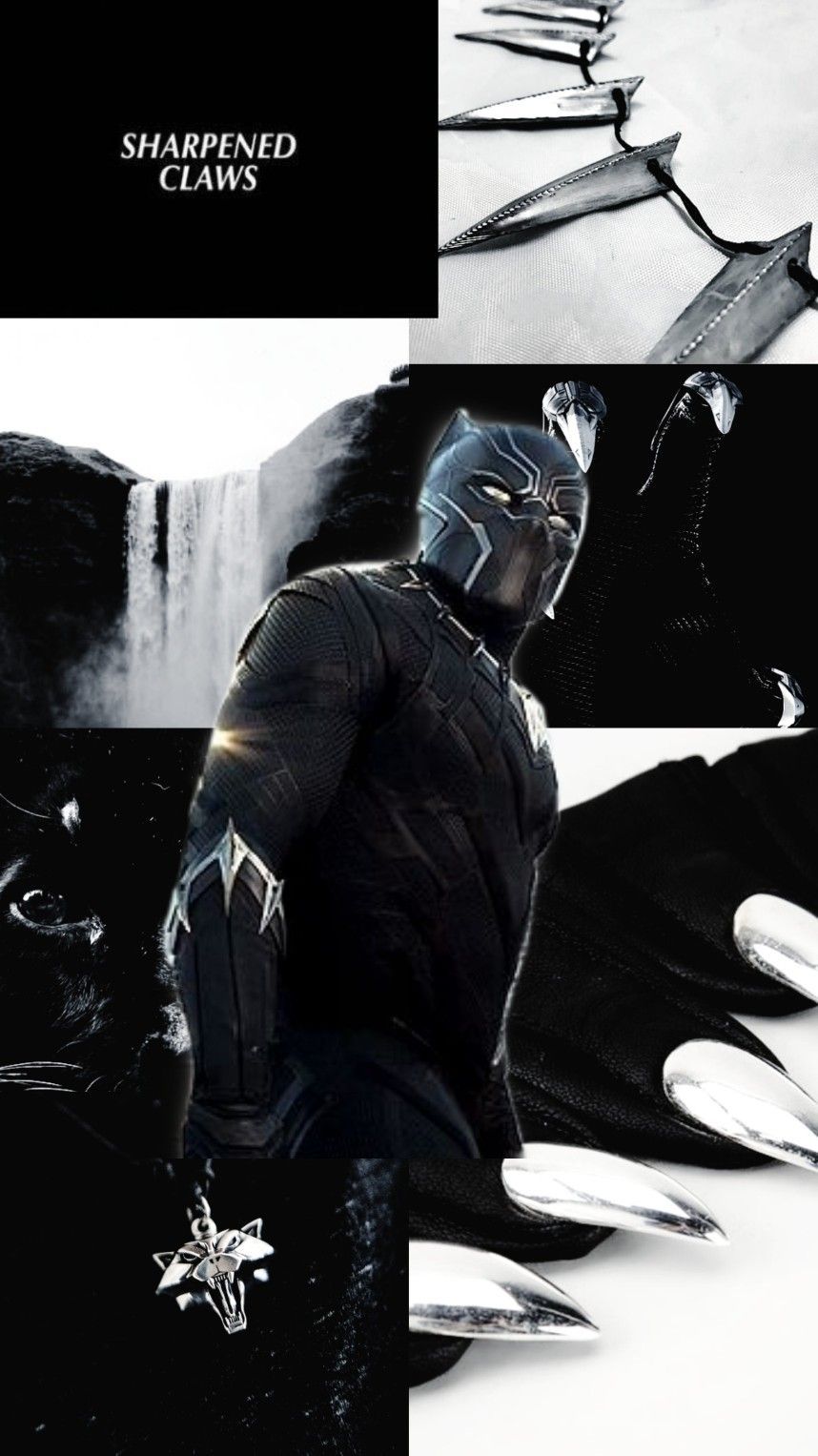Black Panther, Collage, Sharpened Claws, Schwarzweiß, Hochformat, HD, Handy-Hintergrund