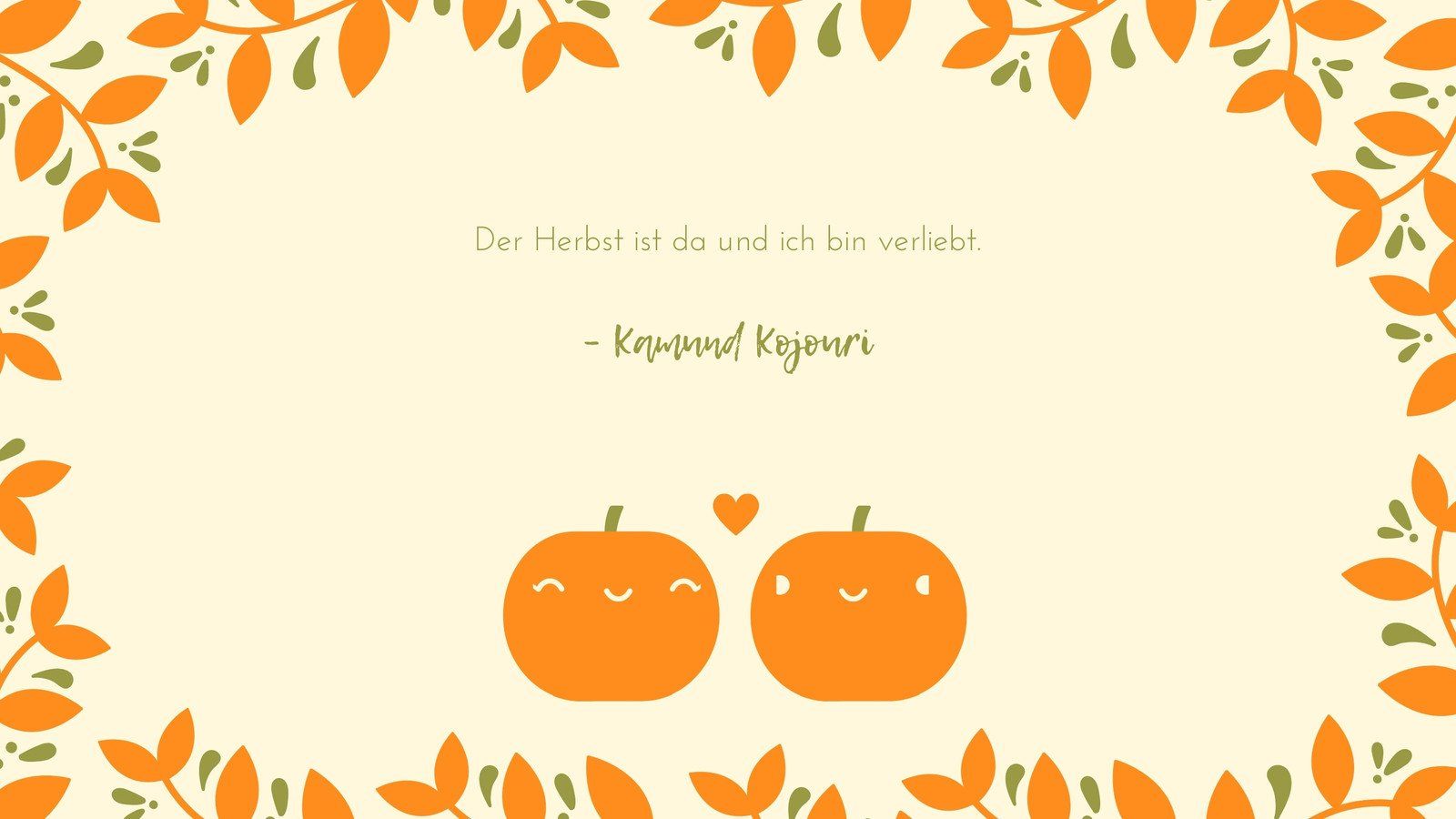 Kürbisse, Zitat, Blätterrahmen, Niedlich, Cremefarben, Illustration, HD, PC-Hintergrundbild