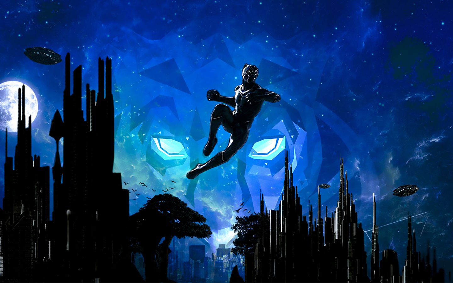 Black Panther, T'Challa, Wakanda, Skyline, Sprung, Blau, Digitale Kunst, HD, Breitbild-Hintergrundbild