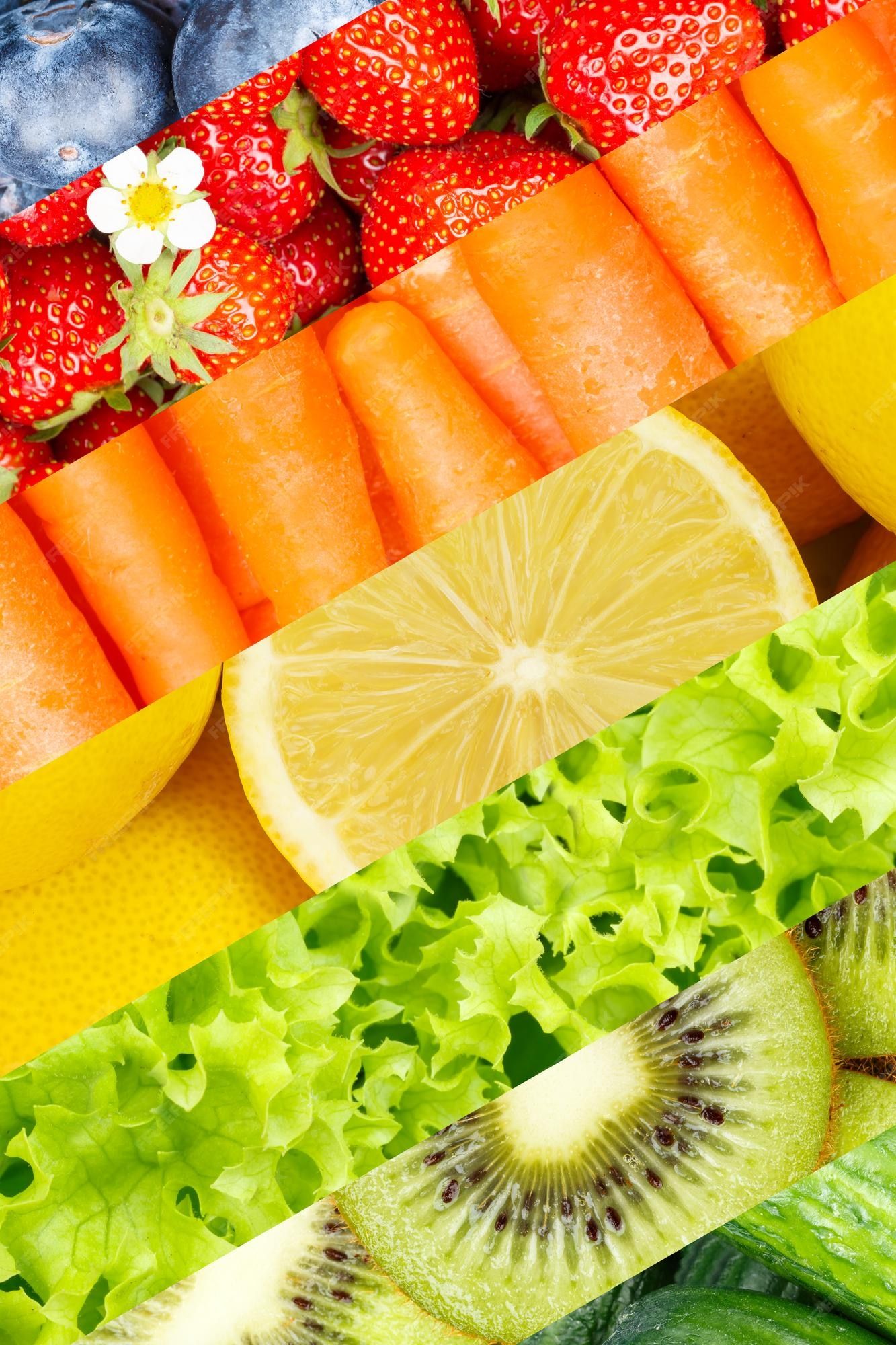 Regenbogen, Obst und Gemüse, Kiwi, Zitrone, Karotten, Bunt, Full HD, Handy-Hintergrund