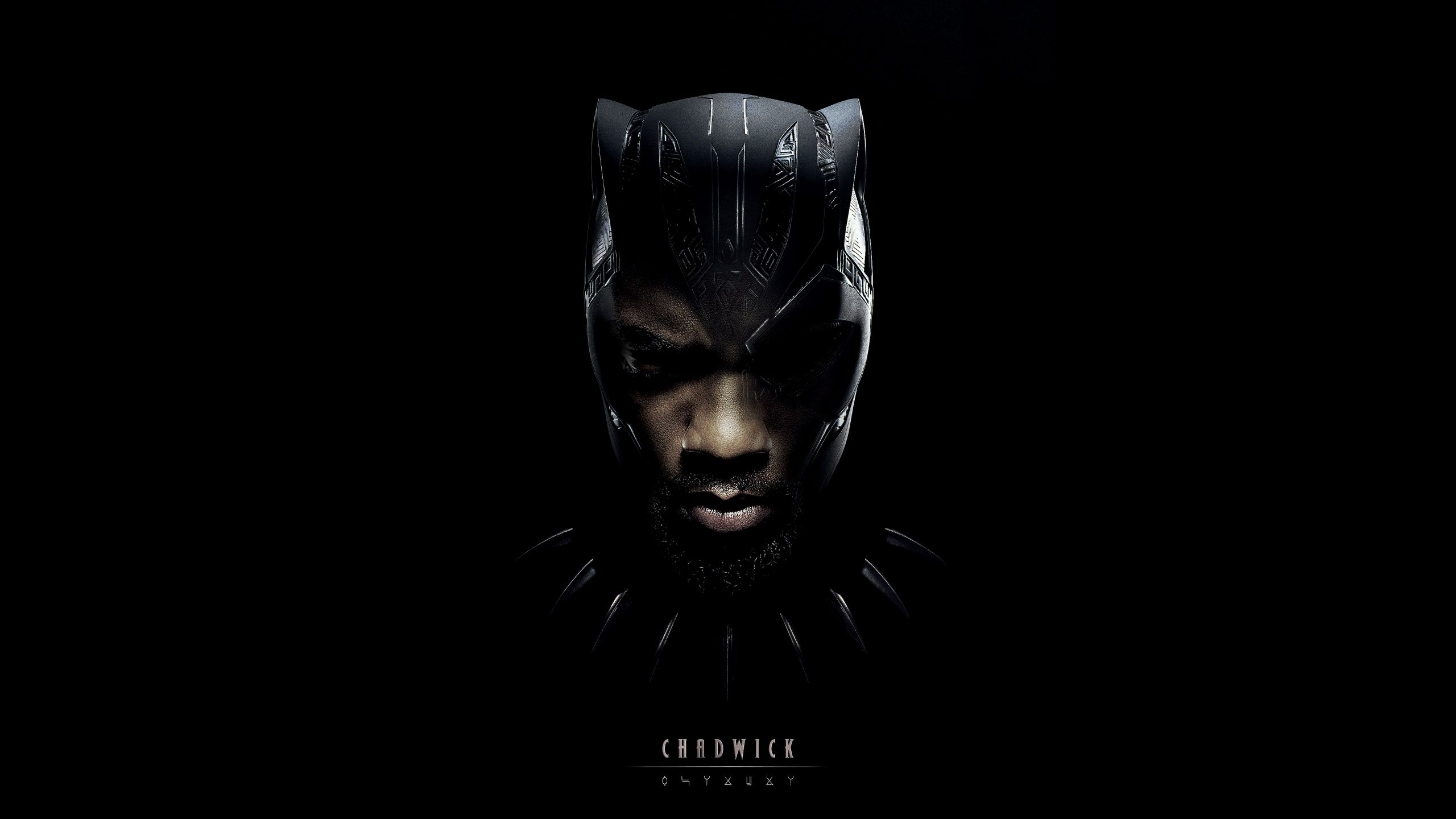 Chadwick Boseman, Black Panther, Halbe Maske, Tribute, Schwarzer Hintergrund, 2K Wallpaper