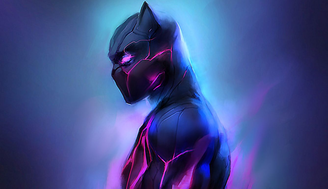 Black Panther, Profil, Neonlicht, Blau-Pink, Digitale Kunst, HD, Laptop-Hintergrundbild