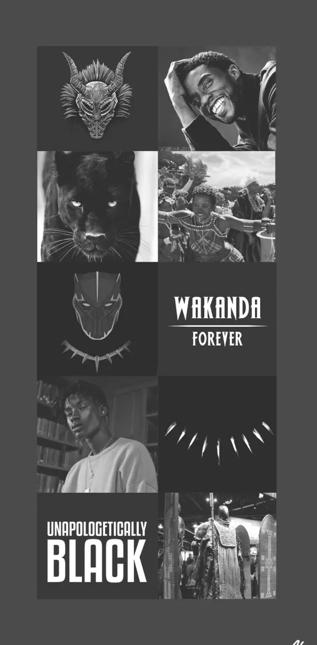 Black Panther, Wakanda Forever, Unapologetically Black, Collage, Schwarzweiß, Handy-Hintergrundbild