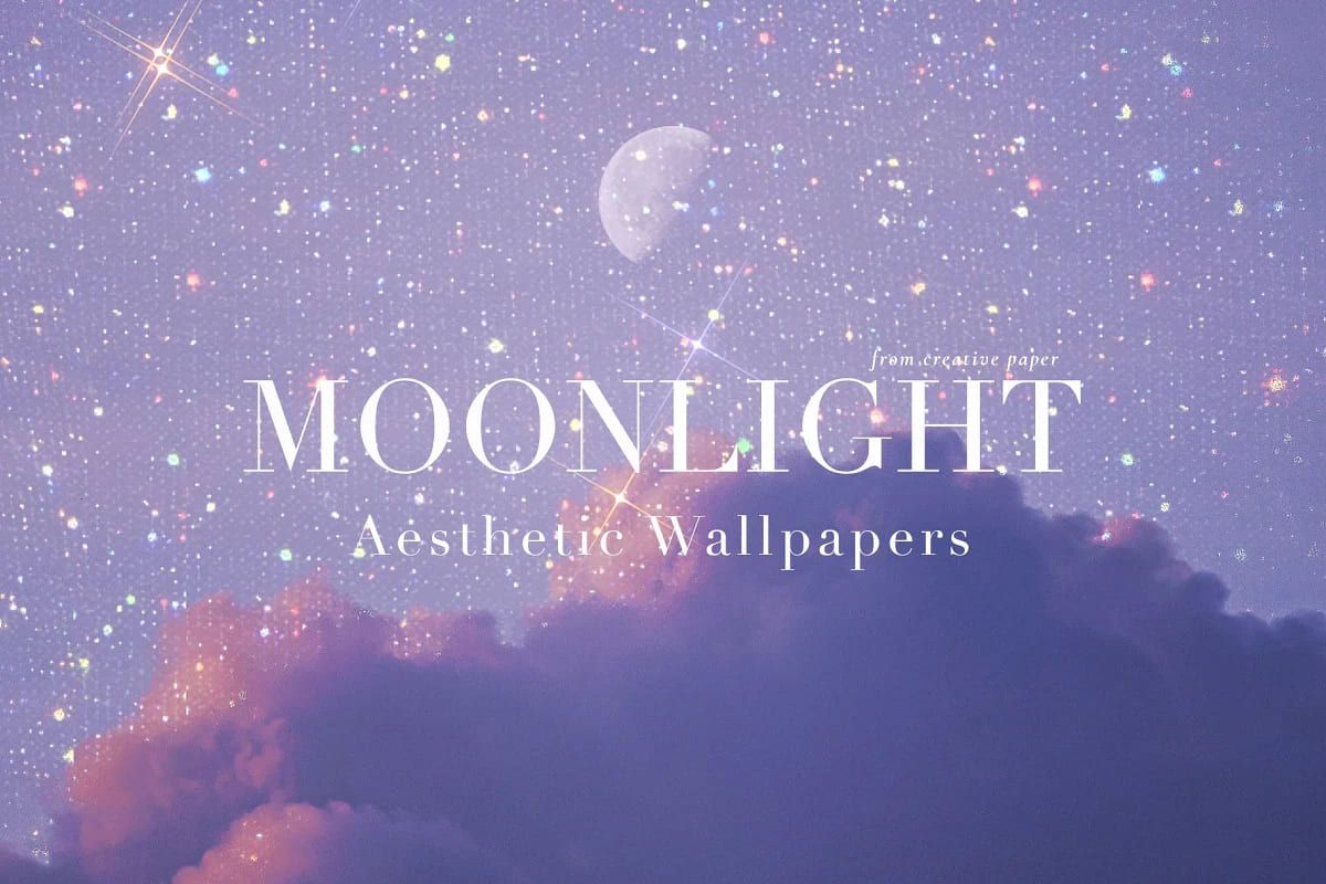 Mond, Wolken, Sternenhimmel, Schriftzug, Flieder, Ästhetisch, Hintergrundbild
