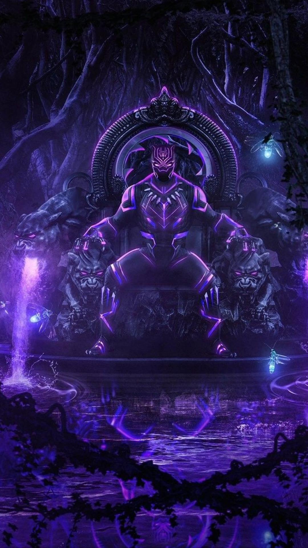 Black Panther, Thron, Violett, Ornamente, Hochformat, Fantasy, 1080x1920, Handy-Hintergrund