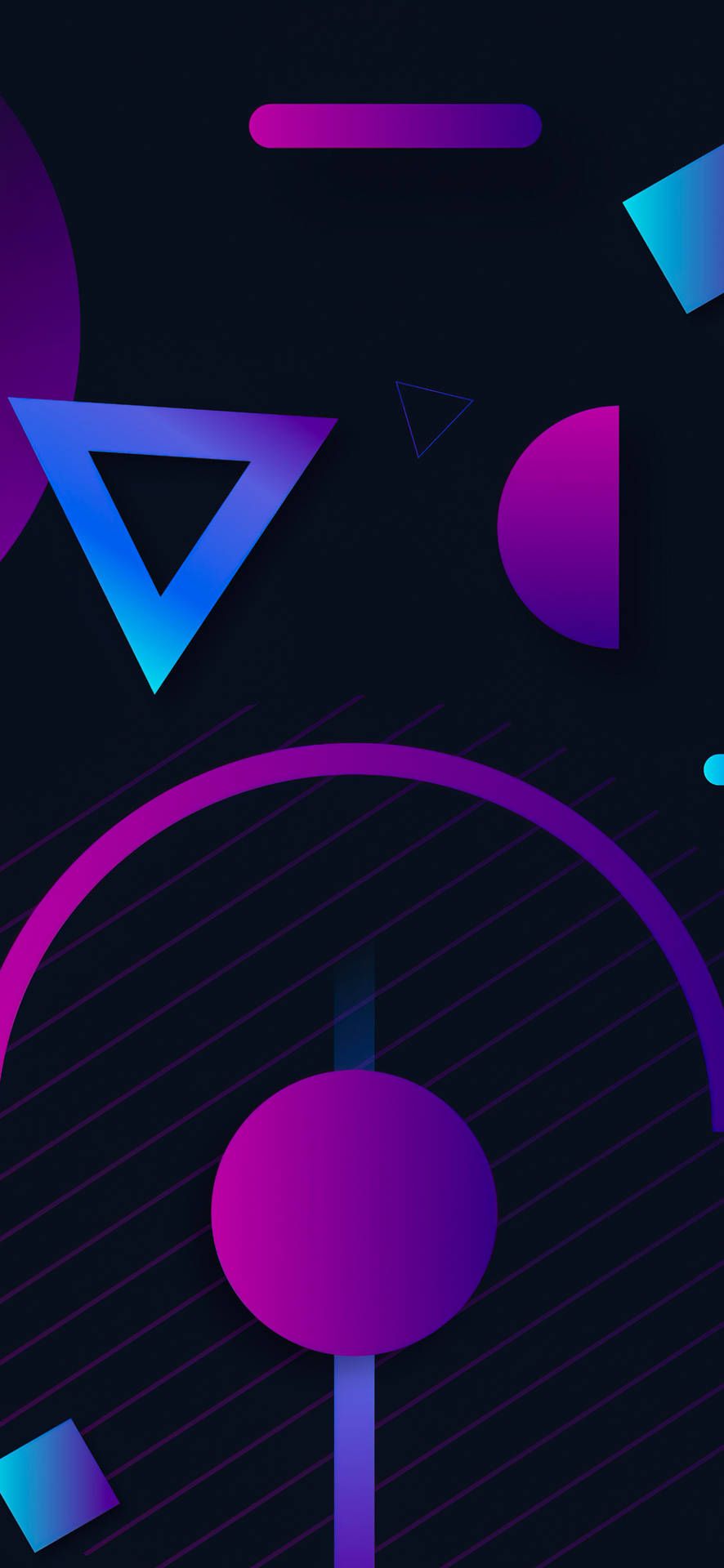 Geometrische Formen, Neon, Lila und Blau, Retro, Dunkler Hintergrund, Sperrbildschirm fürs iPhone
