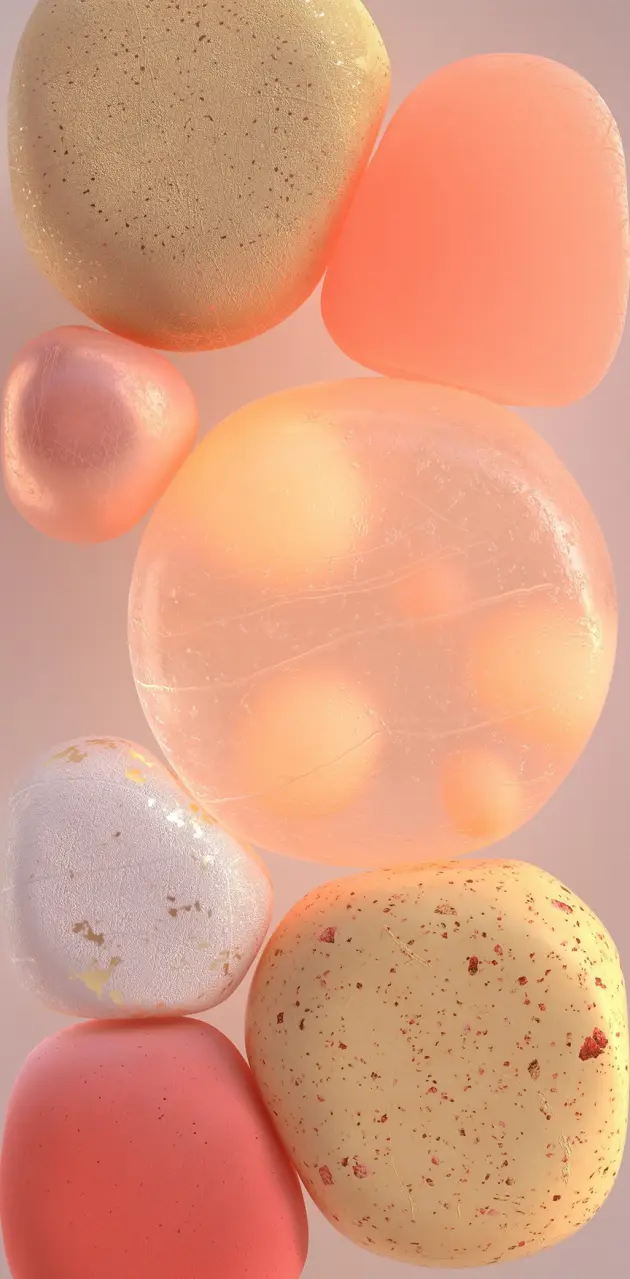 Kieselsteine, 3D, Pfirsichfarben, Glas, Pastellfarben, Hochformat, Hintergrundbild fürs Smartphone