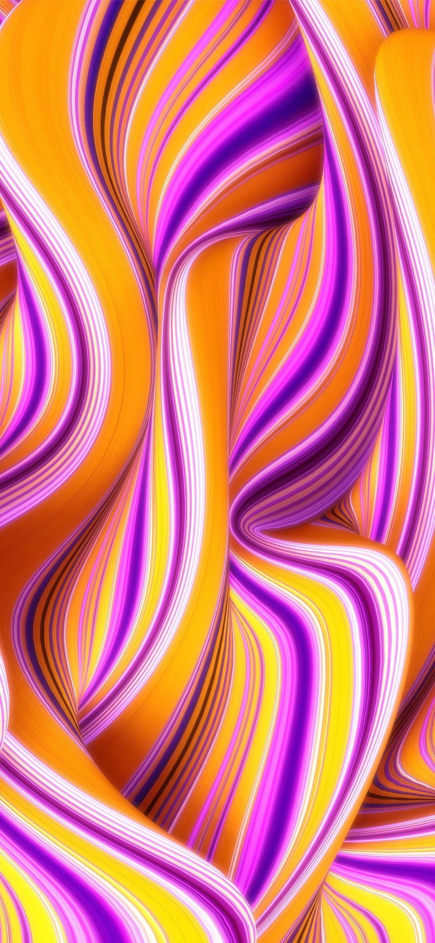Abstrakte Wellen, Lila und Gelb, 3D, Fließend, HD, Handy-Hintergrund im Hochformat