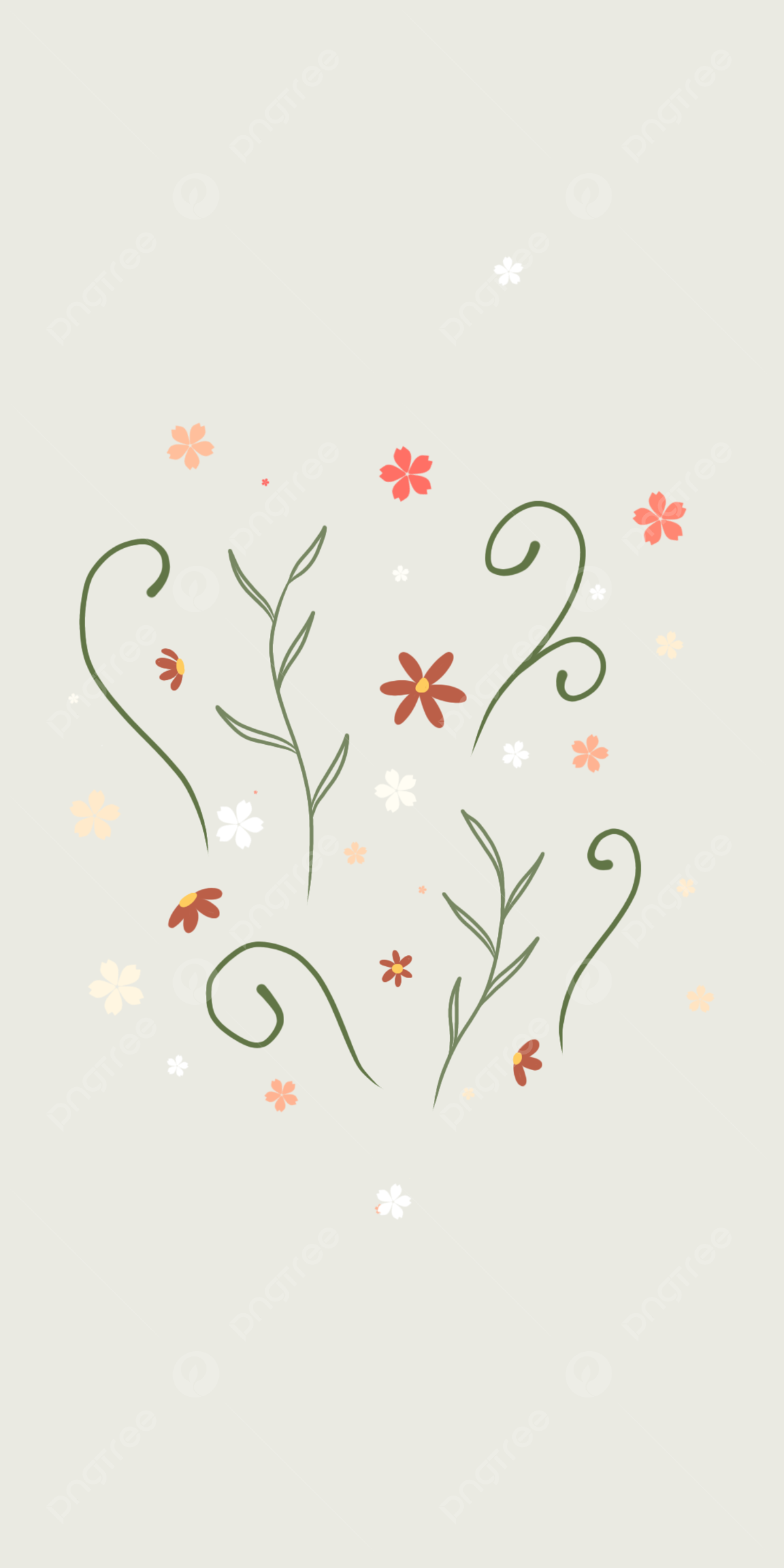 Blumen, Illustration, Beige, Minimalistisch, Rosa Blüten, Full HD, Handy-Hintergrundbild