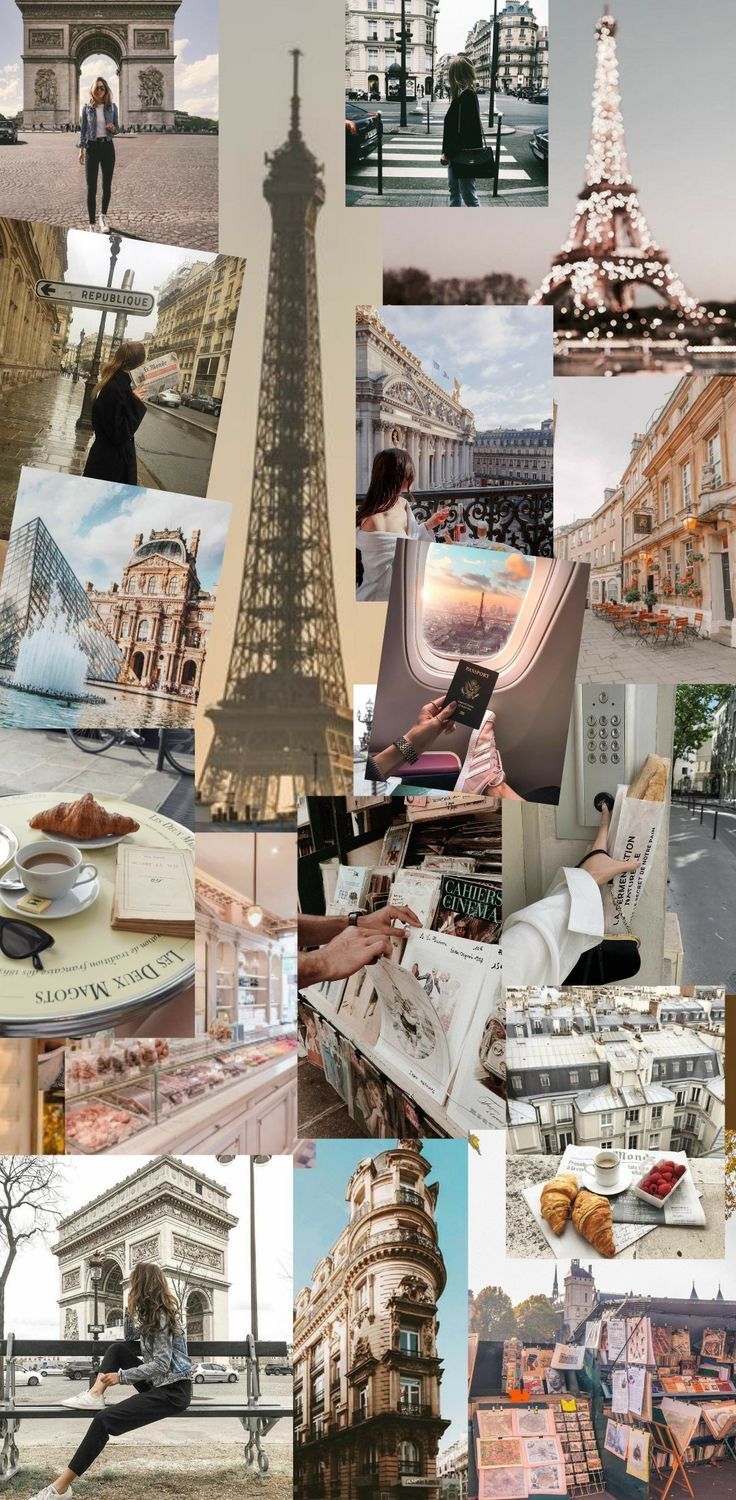 Paris, Eiffelturm, Triumphbogen, Collage, Ästhetik, Helle Töne, Hintergrundbild fürs Handy