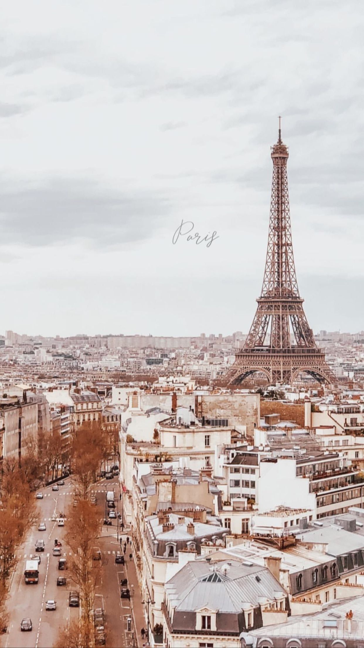 Eiffelturm, Paris, Dächer, Stadtpanorama, Bewölkter Himmel, Full HD, iPhone-Hintergrundbild