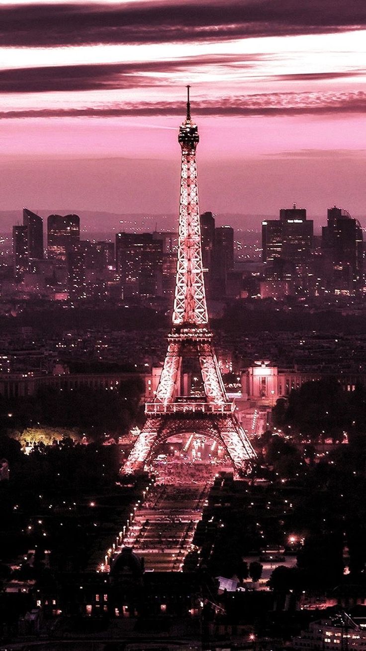 Eiffelturm, Paris, Nacht, Beleuchtung, Rosa Töne, Stadtlichter, HD, iPhone-Hintergrundbild