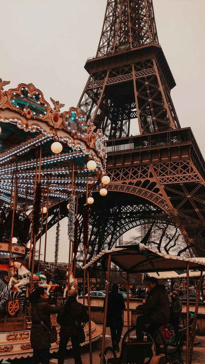 Eiffelturm, Paris, Karussell, Stahlkonstruktion, Abend, HD, Hintergrundbild fürs Handy