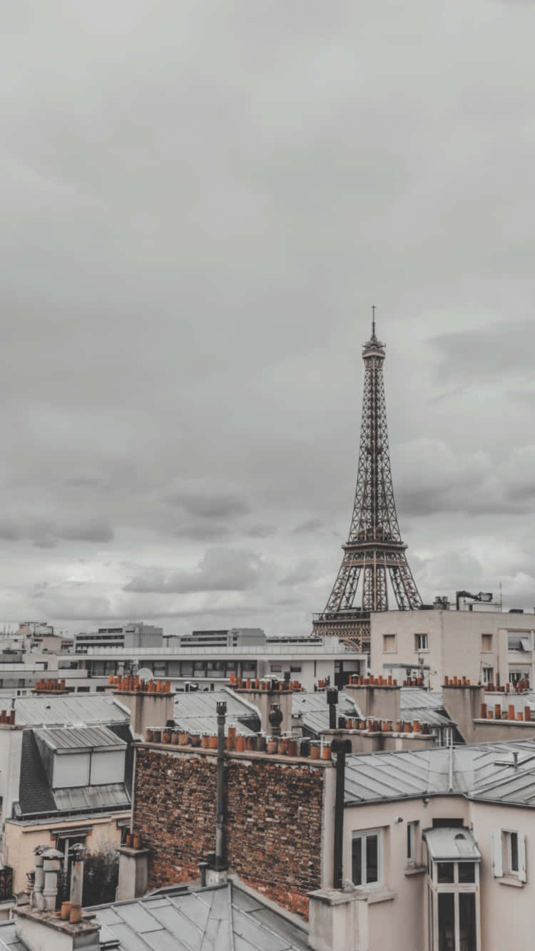 Eiffelturm, Paris, Dächer, Grauer Himmel, Nebel, HD, Handy-Hintergrund im Hochformat