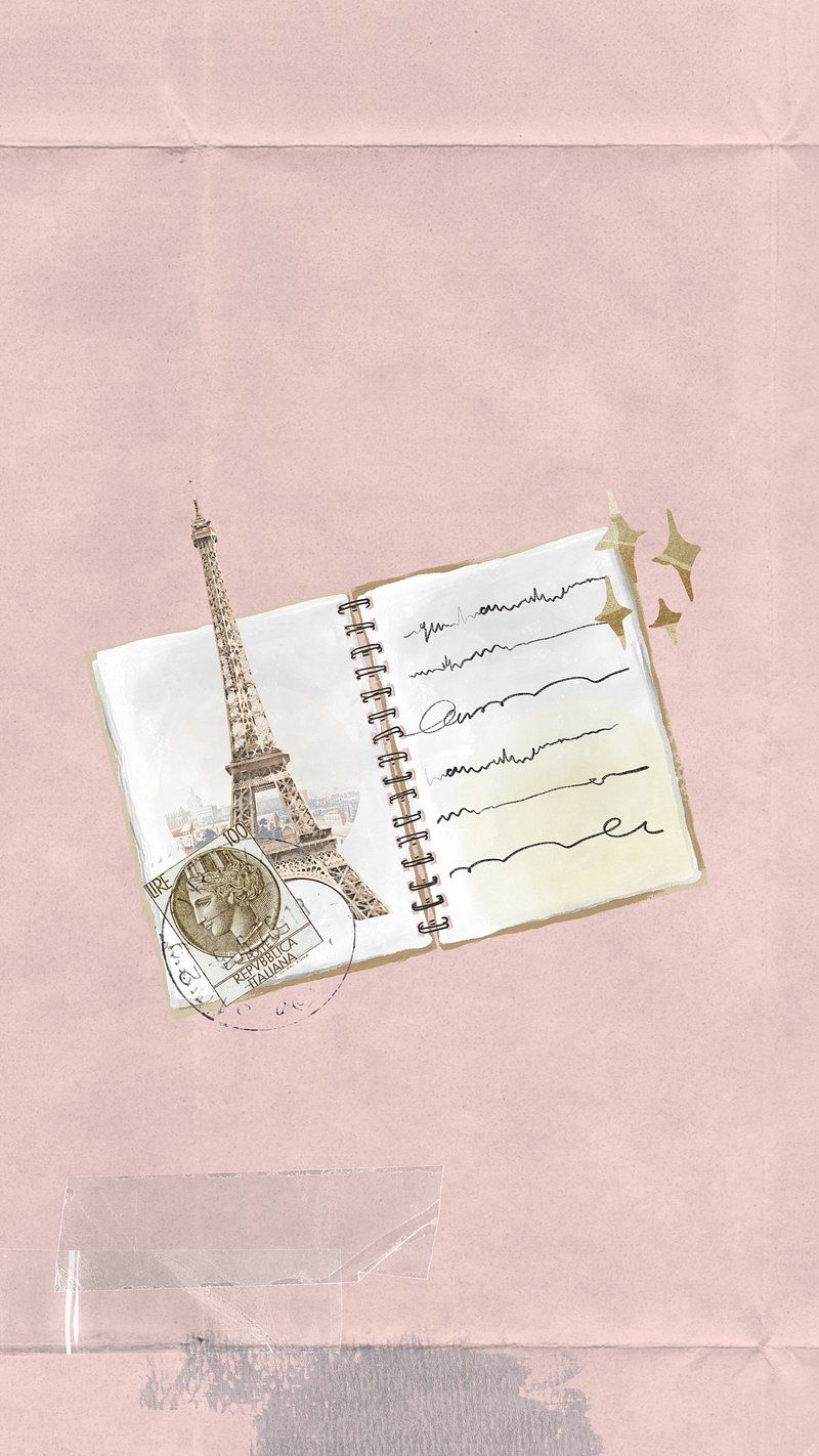 Eiffelturm, Paris, Notizbuch, Skizze, Rosa Hintergrund, Minimalismus, Sperrbildschirm fürs iPhone