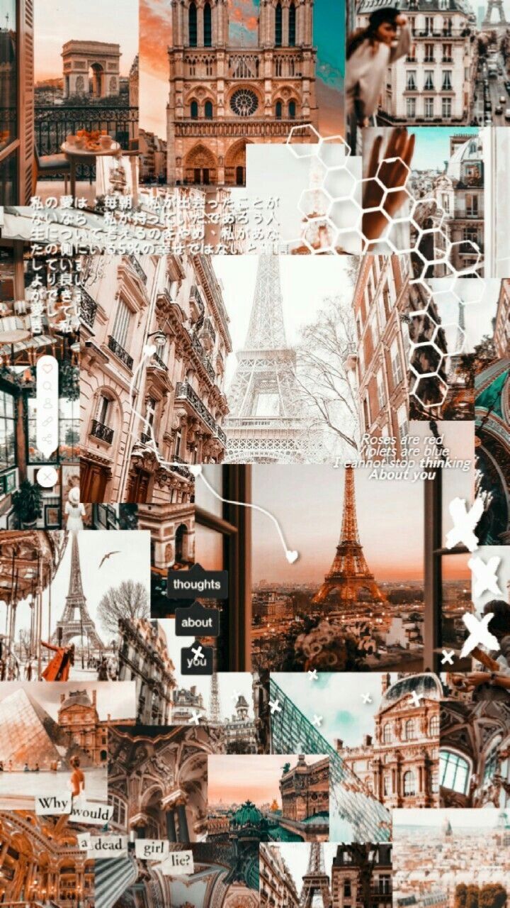 Paris, Eiffelturm, Collage, Braune Töne, Ästhetik, HD, Sperrbildschirm fürs iPhone