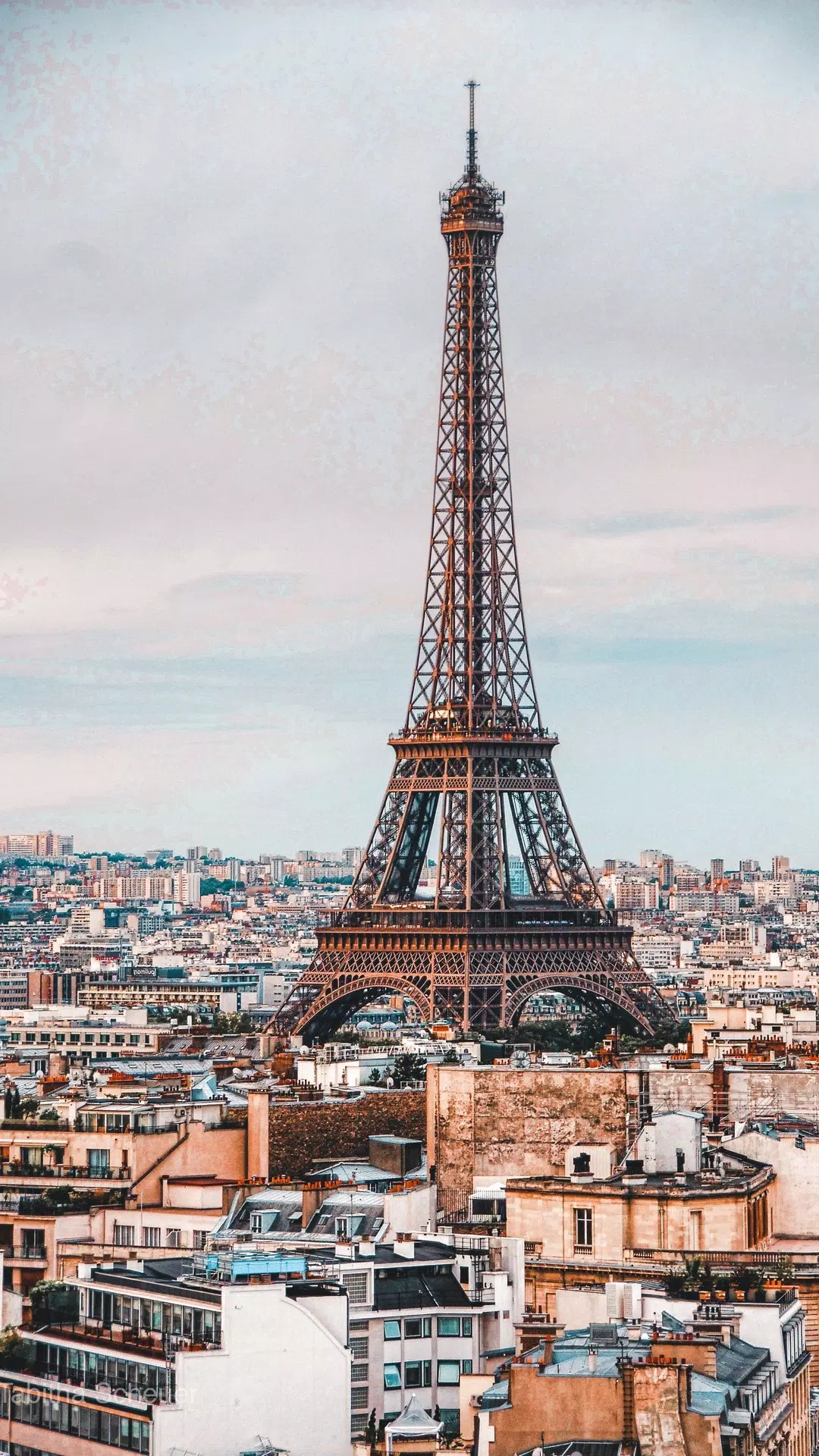 Eiffelturm, Paris, Dächer, Stadtpanorama, Bewölkter Himmel, Full HD, Handy-Hintergrundbild