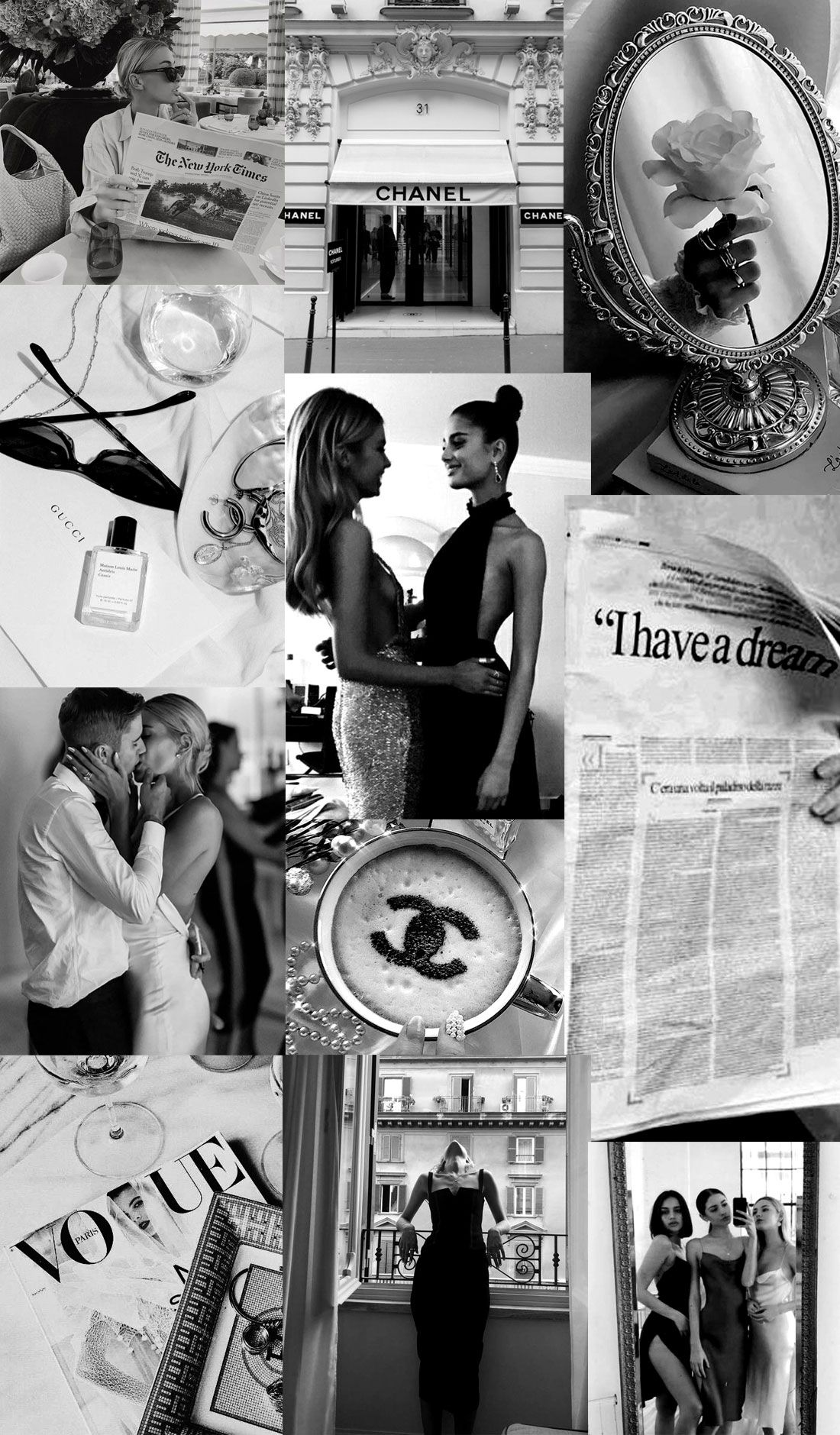 Paris, Collage, Schwarzweiß, Vogue, Mode, Ästhetik, Full HD, Hintergrundbild fürs Handy